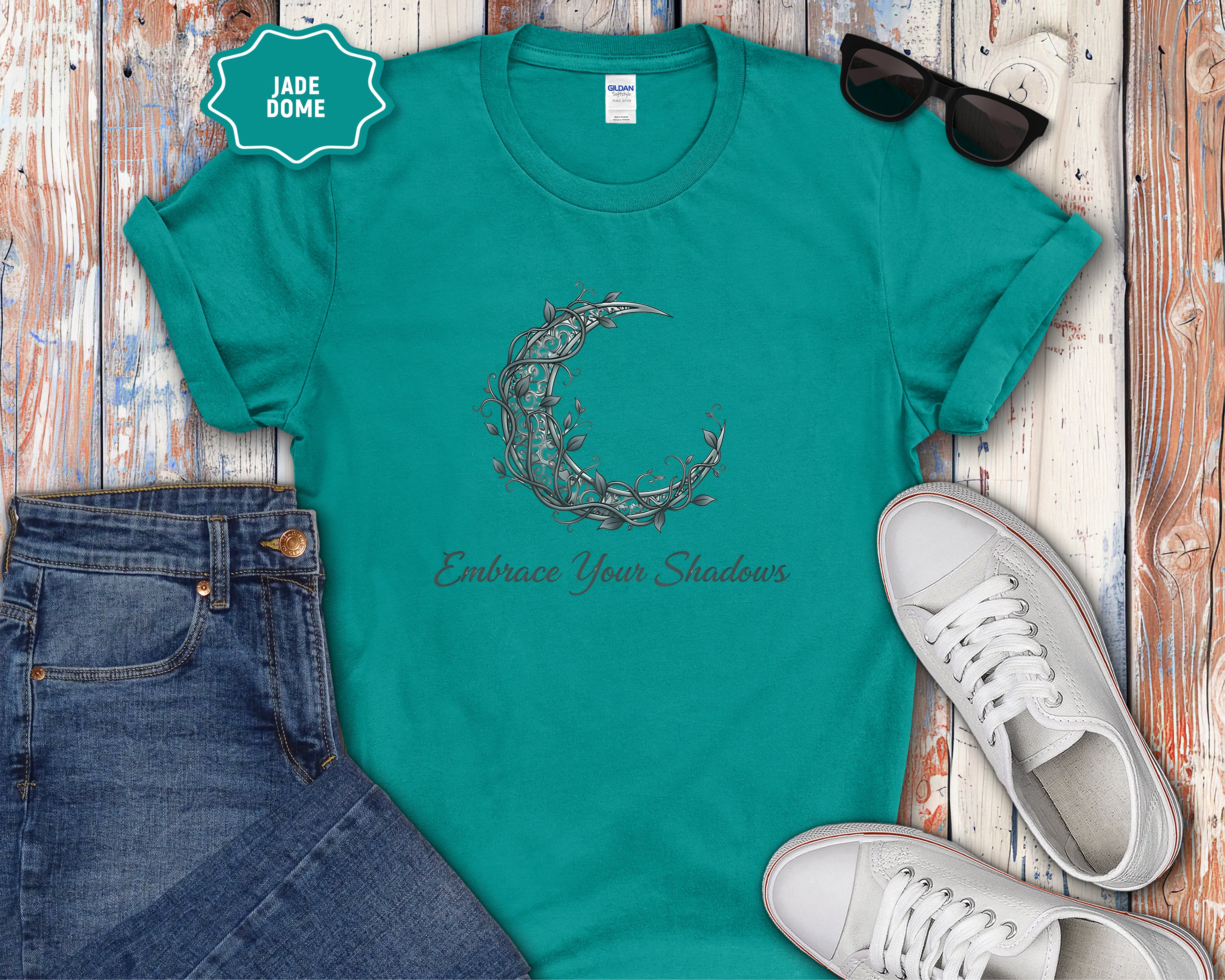 Embrace Your Shadows moon floral crescent T-Shirt