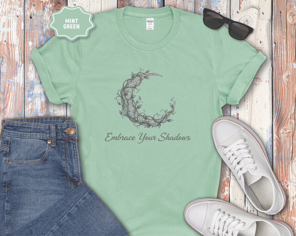 Embrace Your Shadows moon floral crescent T-Shirt