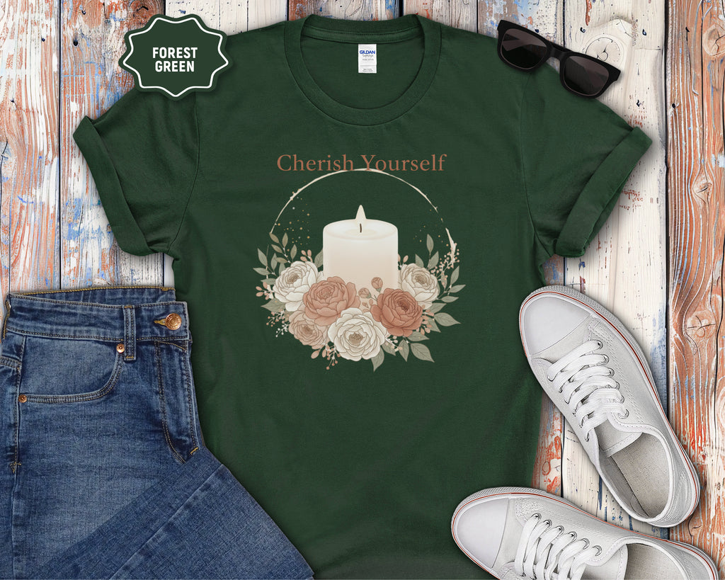 Cherish Yourself candle floral design T-Shirt