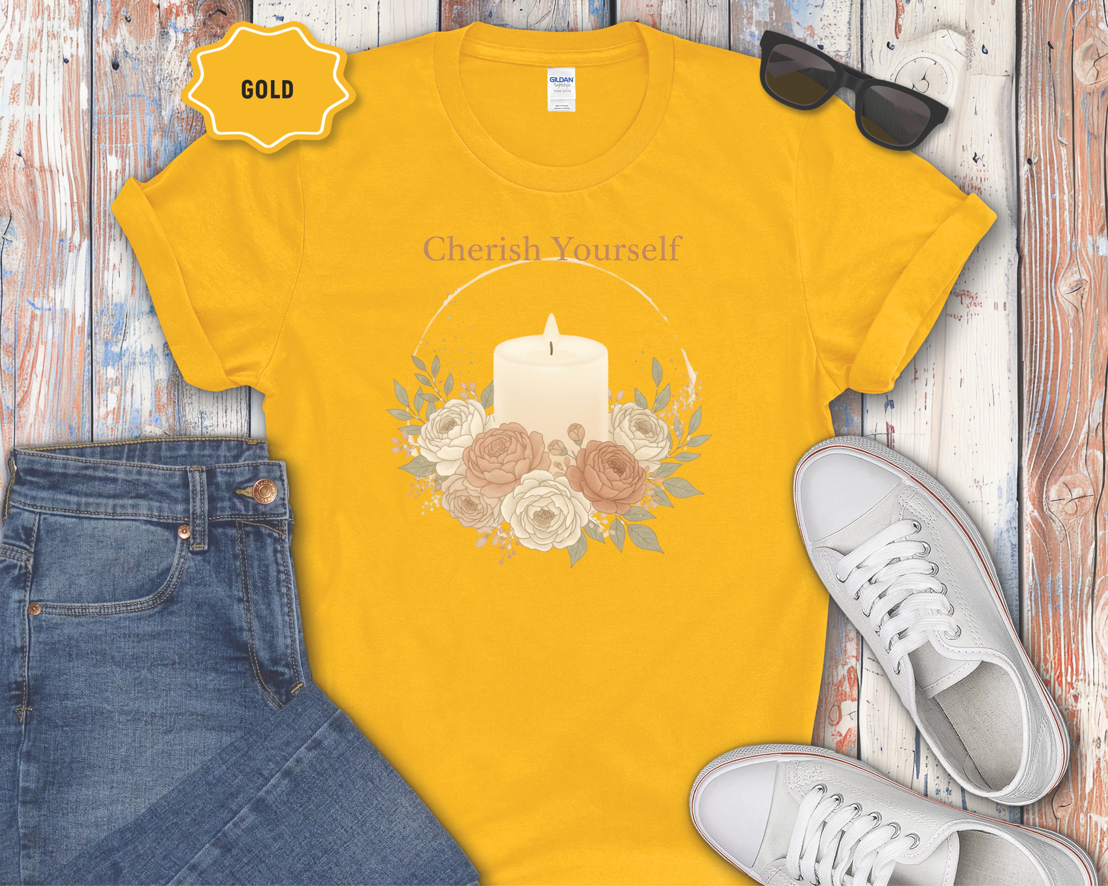 Cherish Yourself candle floral design T-Shirt
