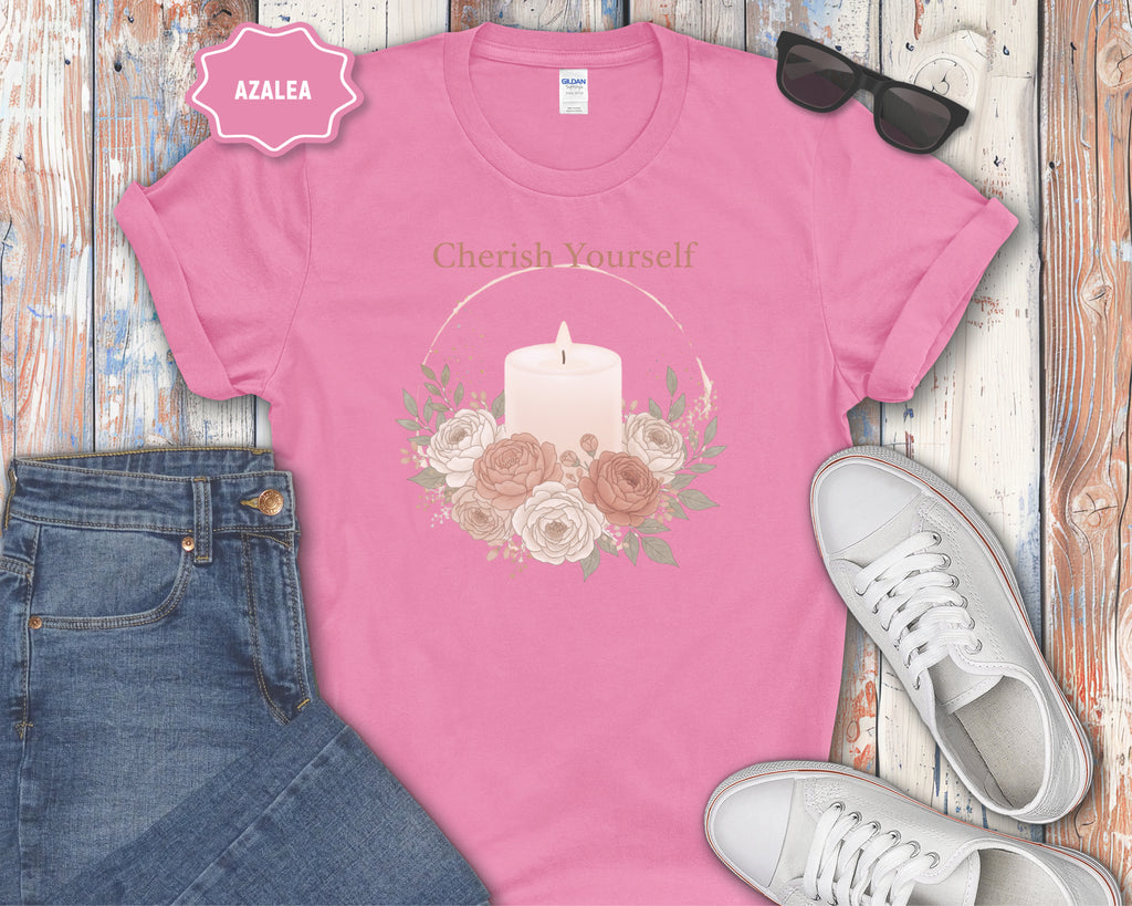 Cherish Yourself candle floral design T-Shirt