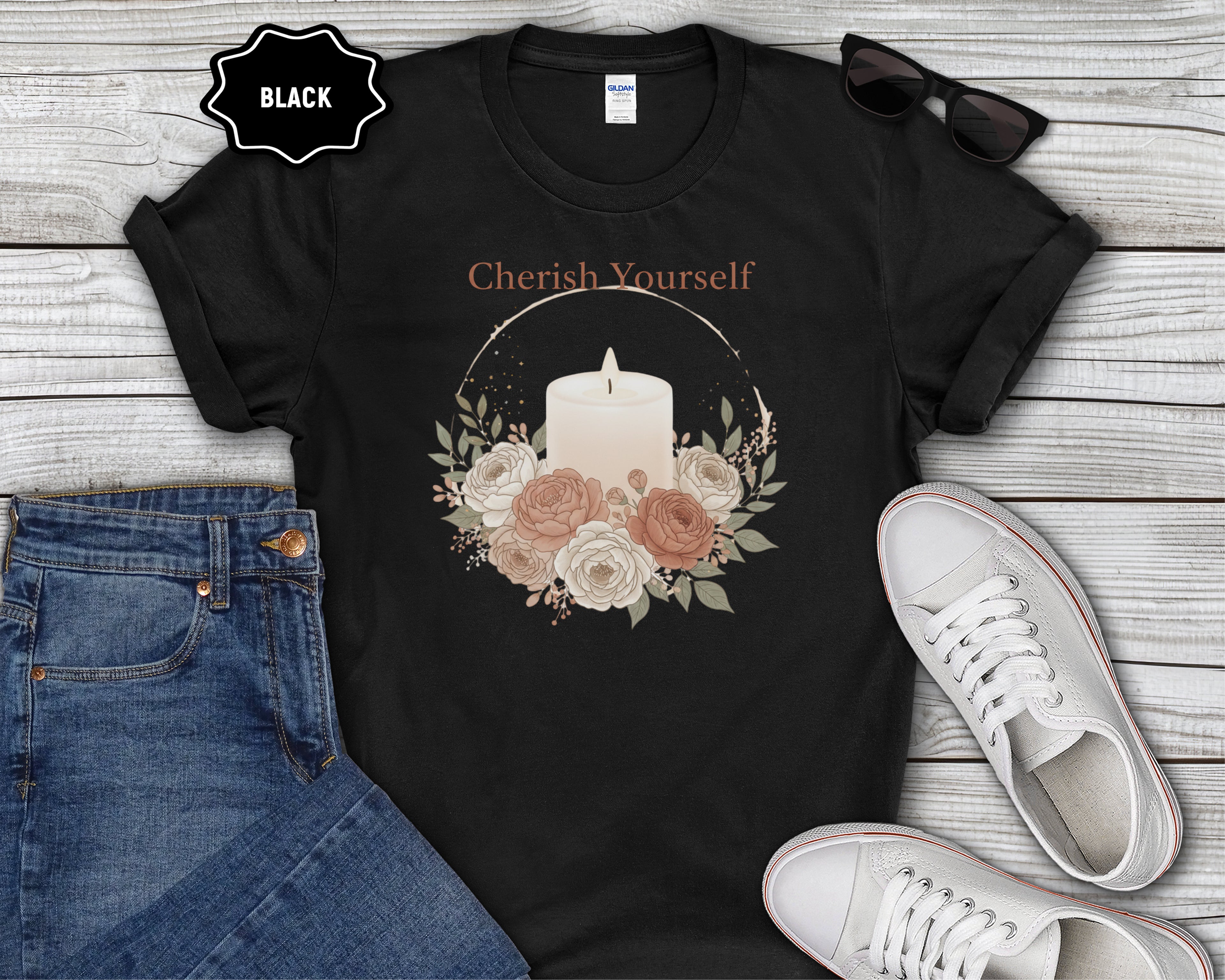 Cherish Yourself candle floral design T-Shirt