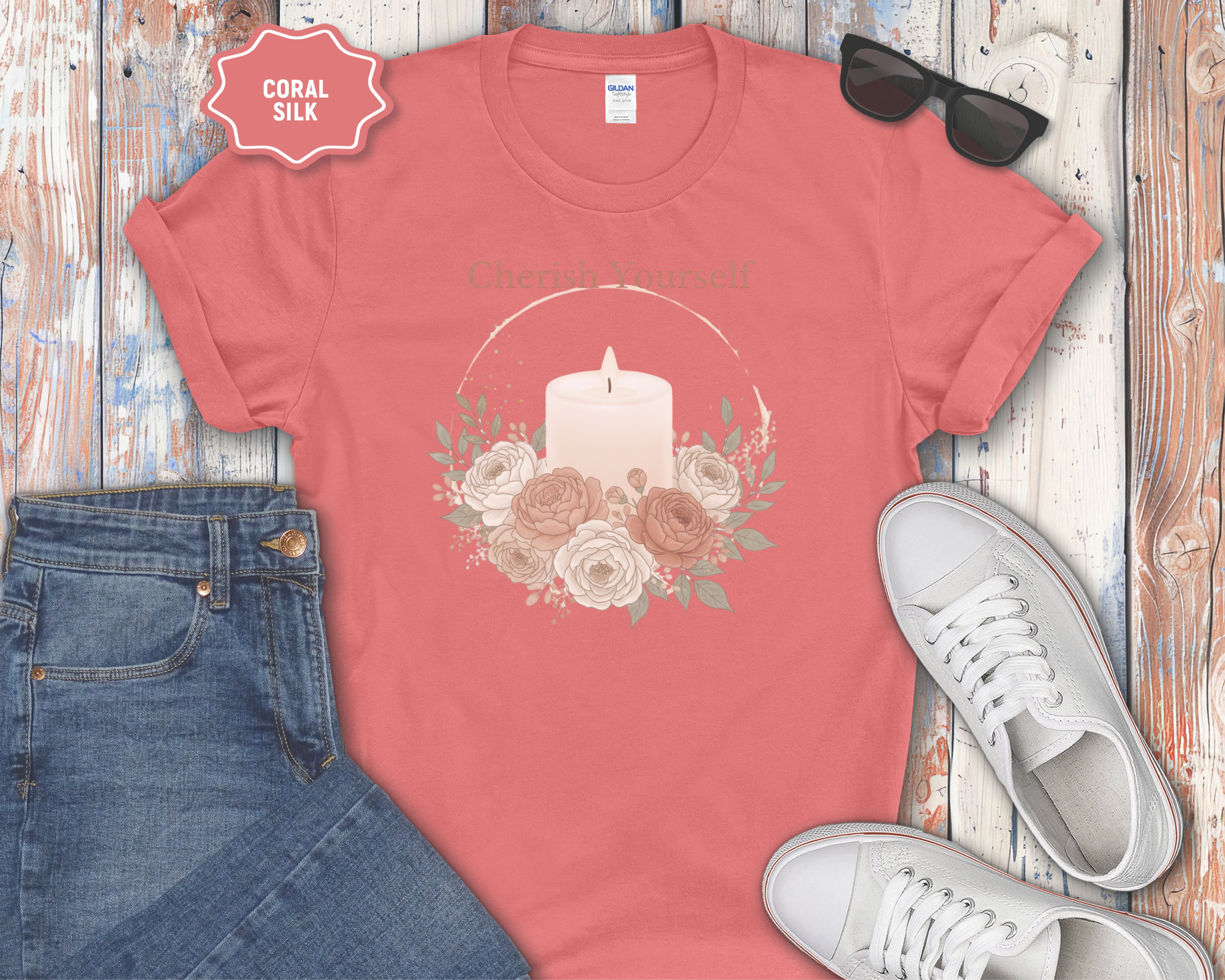 Cherish Yourself candle floral design T-Shirt