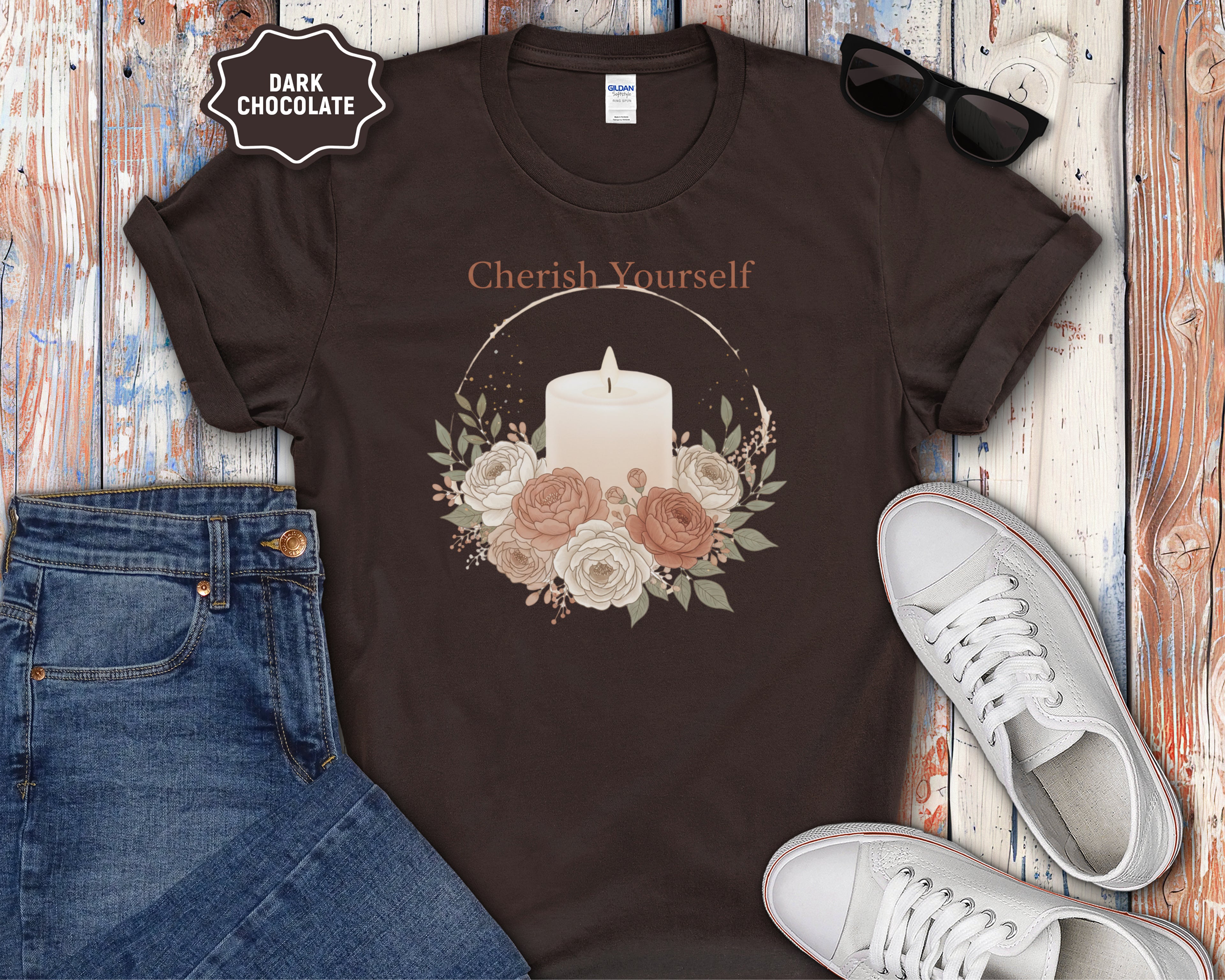 Cherish Yourself candle floral design T-Shirt