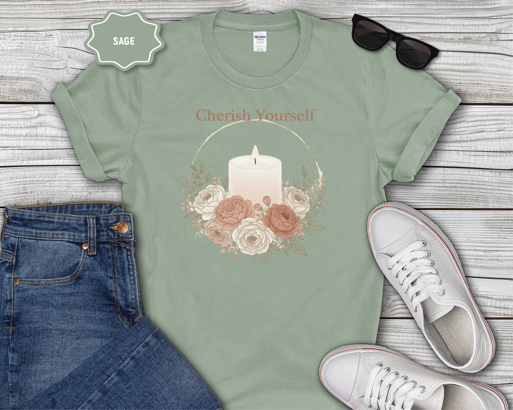Cherish Yourself candle floral design T-Shirt