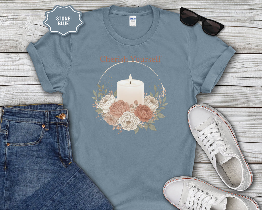 Cherish Yourself candle floral design T-Shirt