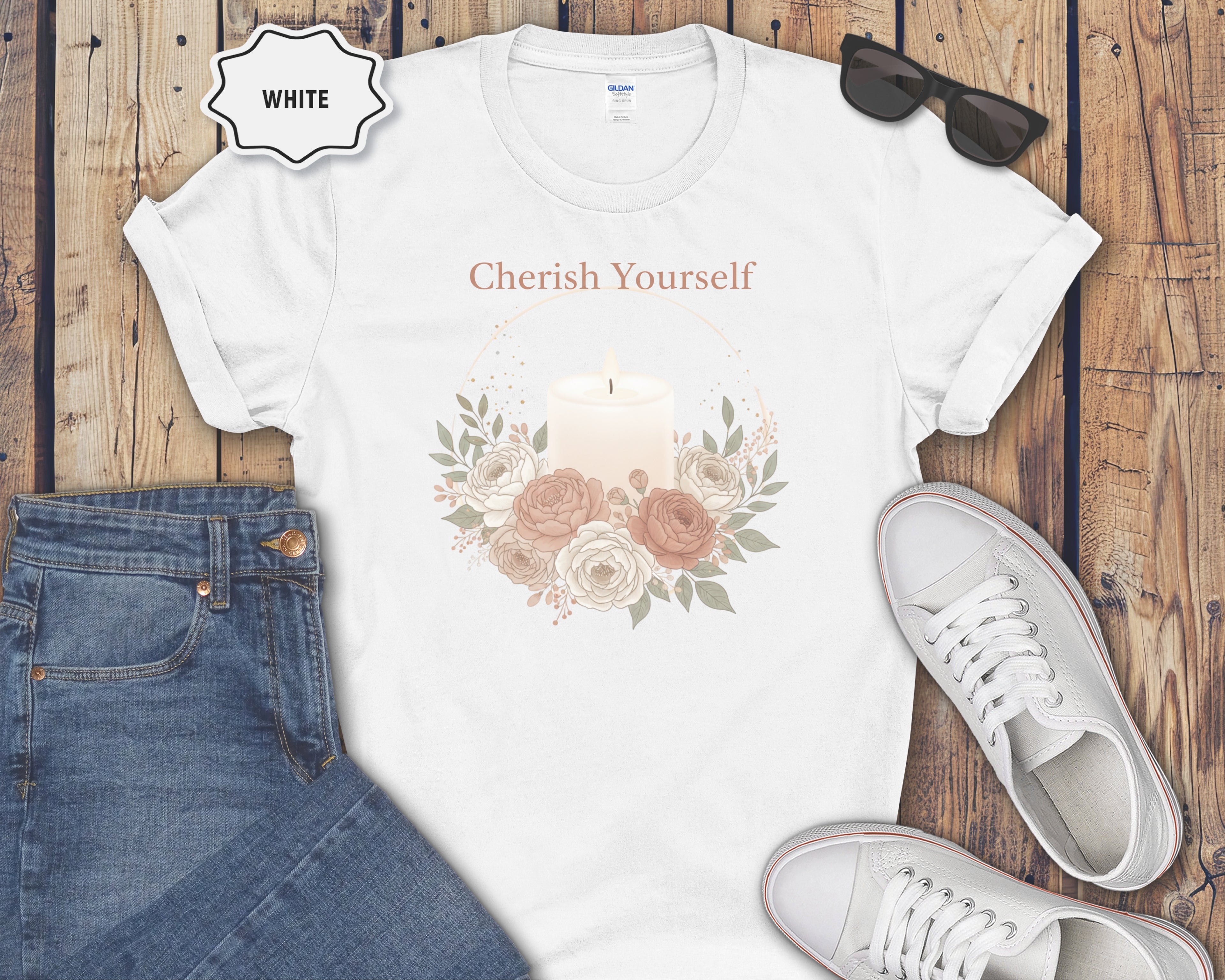 Cherish Yourself candle floral design T-Shirt