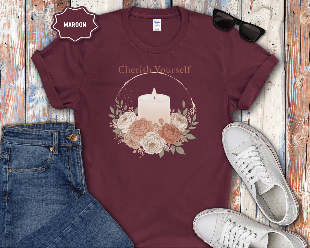 Cherish Yourself candle floral design T-Shirt