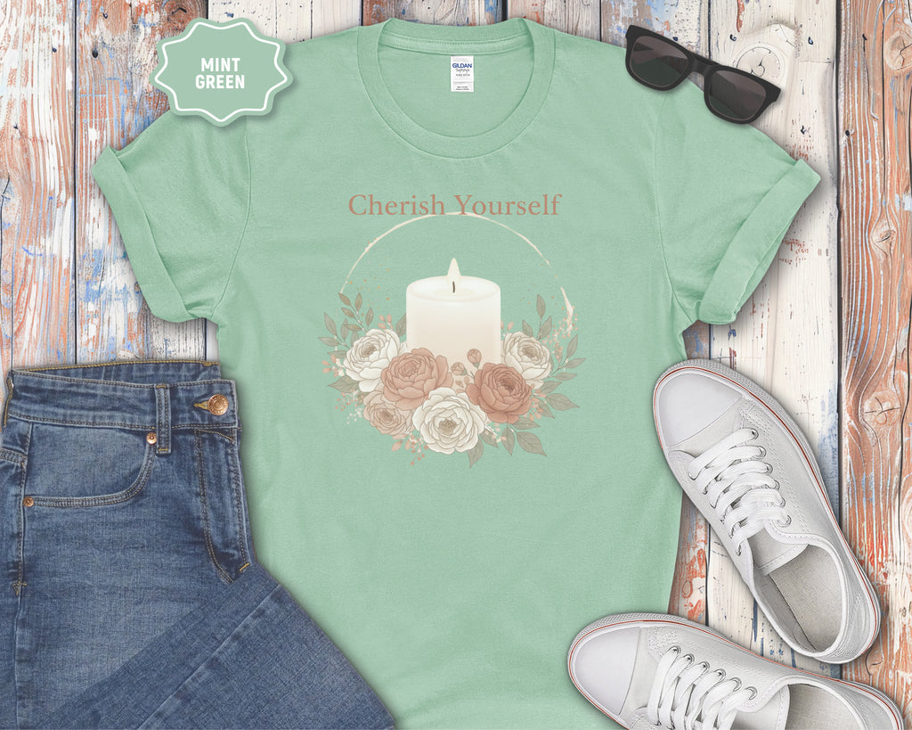 Cherish Yourself candle floral design T-Shirt