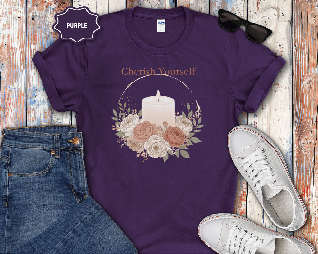 Cherish Yourself candle floral design T-Shirt