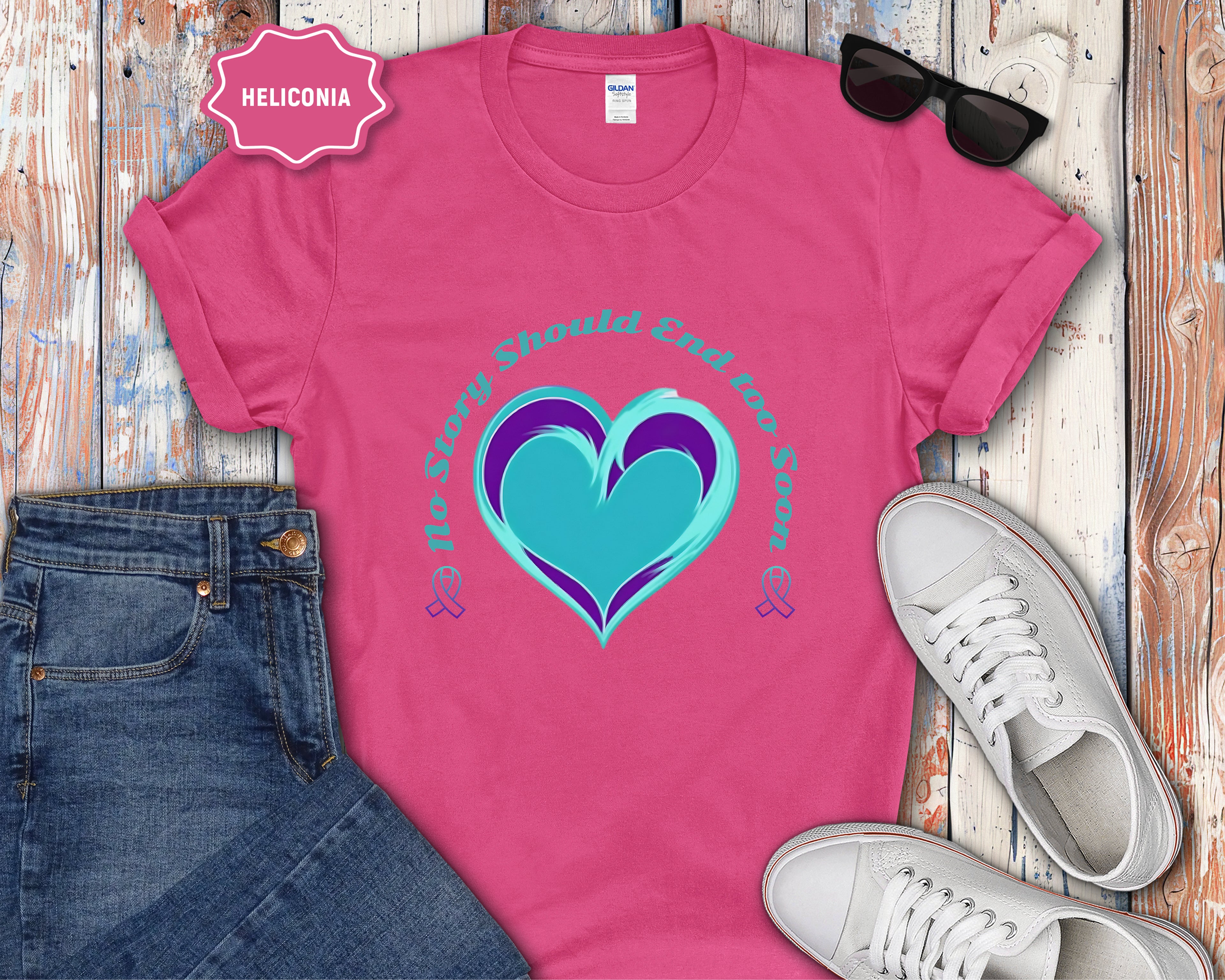 Blue Teal Heart Graphic T-Shirt
