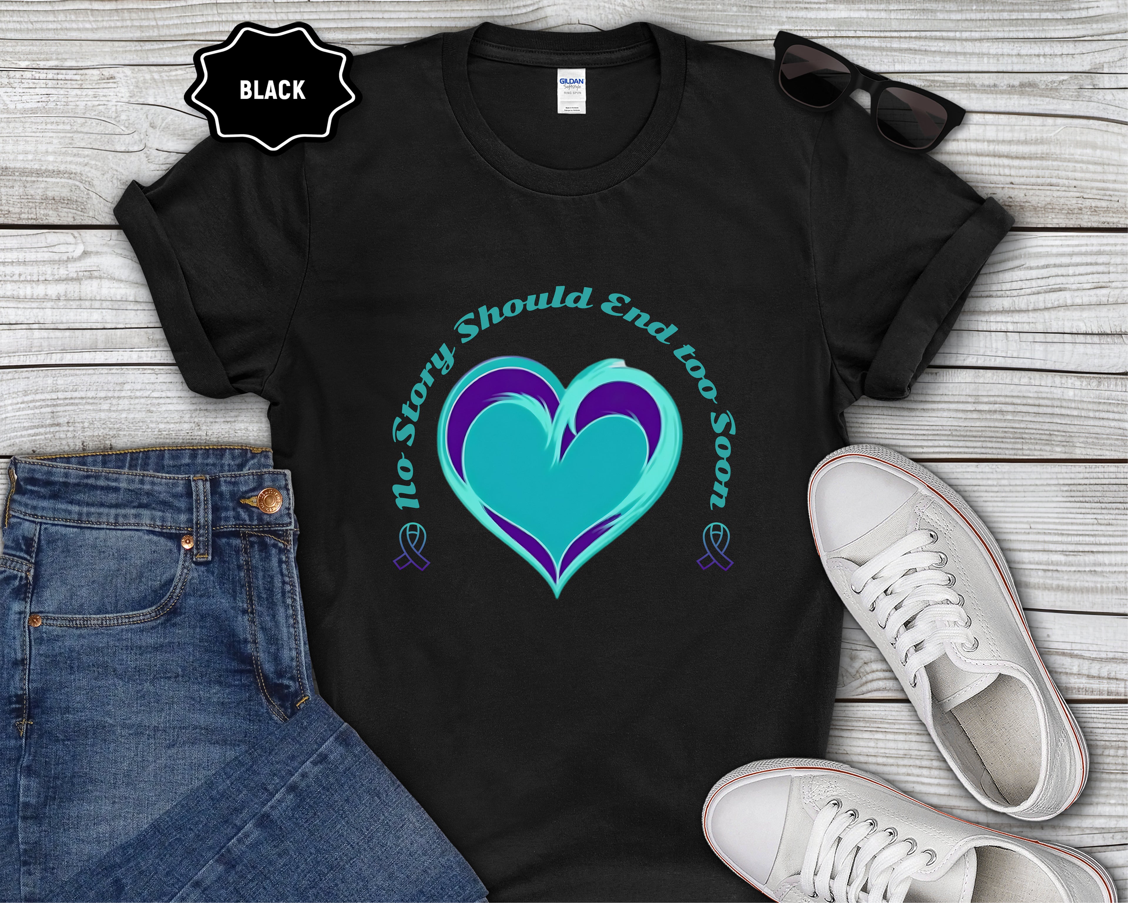 Blue Teal Heart Graphic T-Shirt