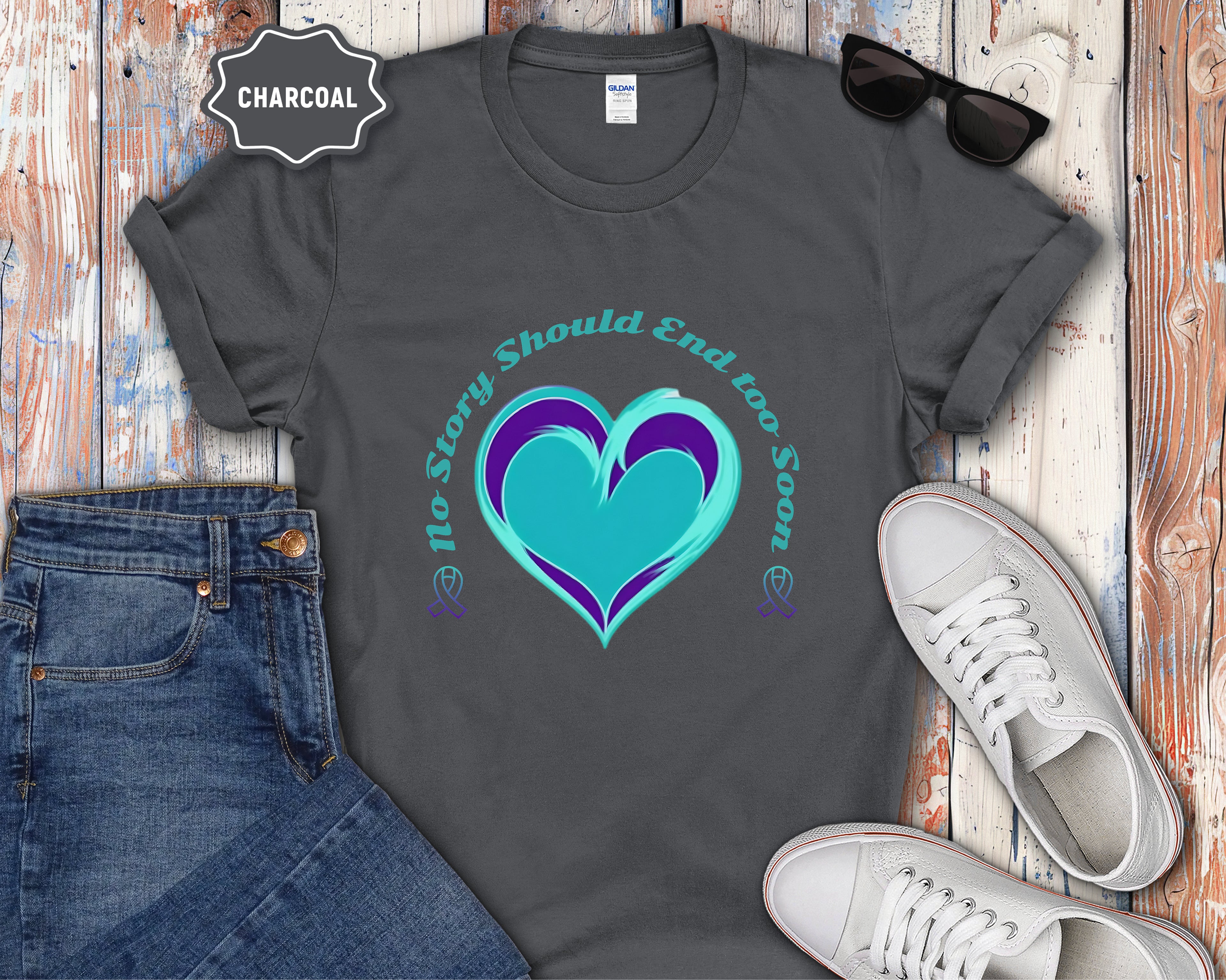 Blue Teal Heart Graphic T-Shirt