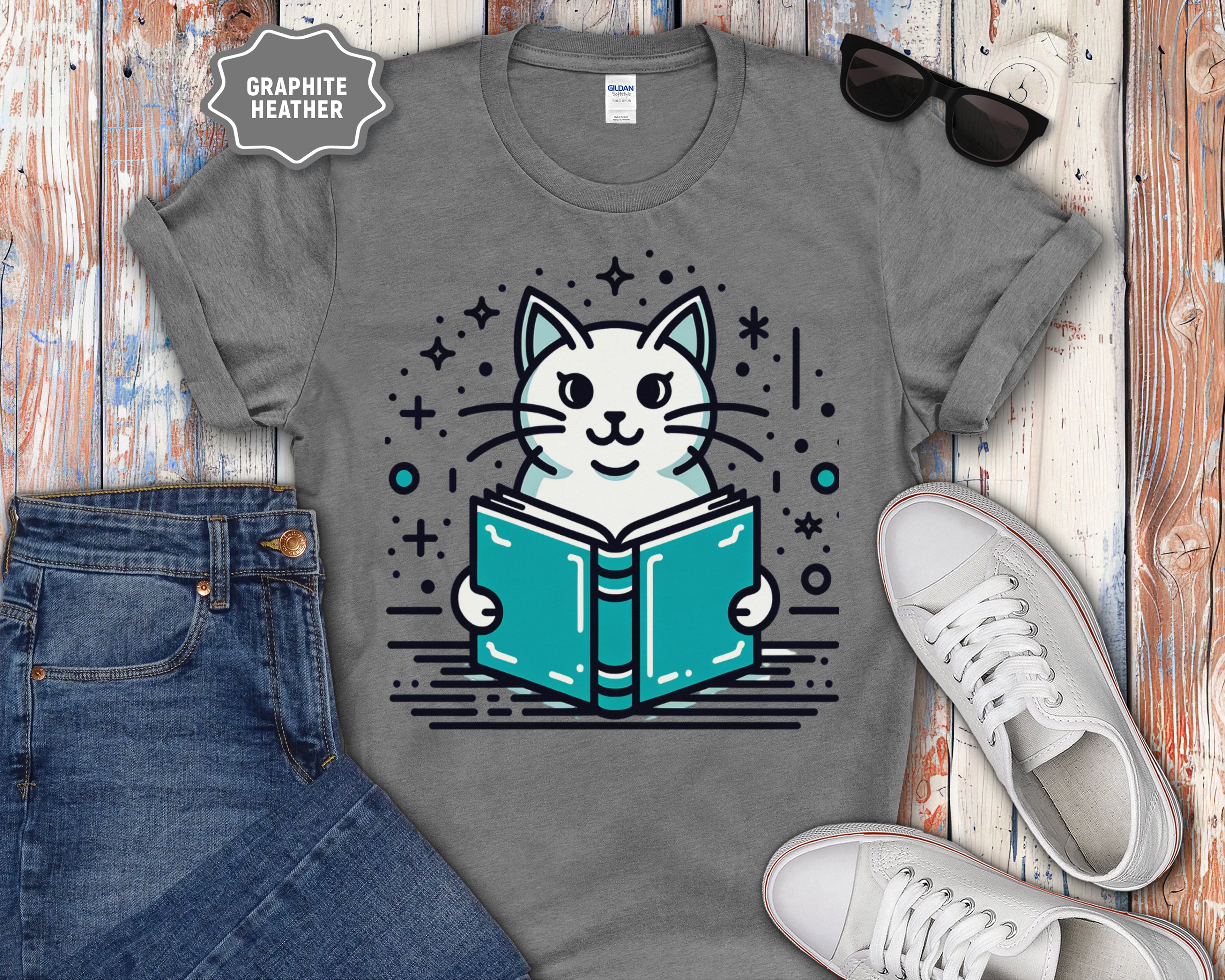 Artsy Cat Reading a Book T-Shirt