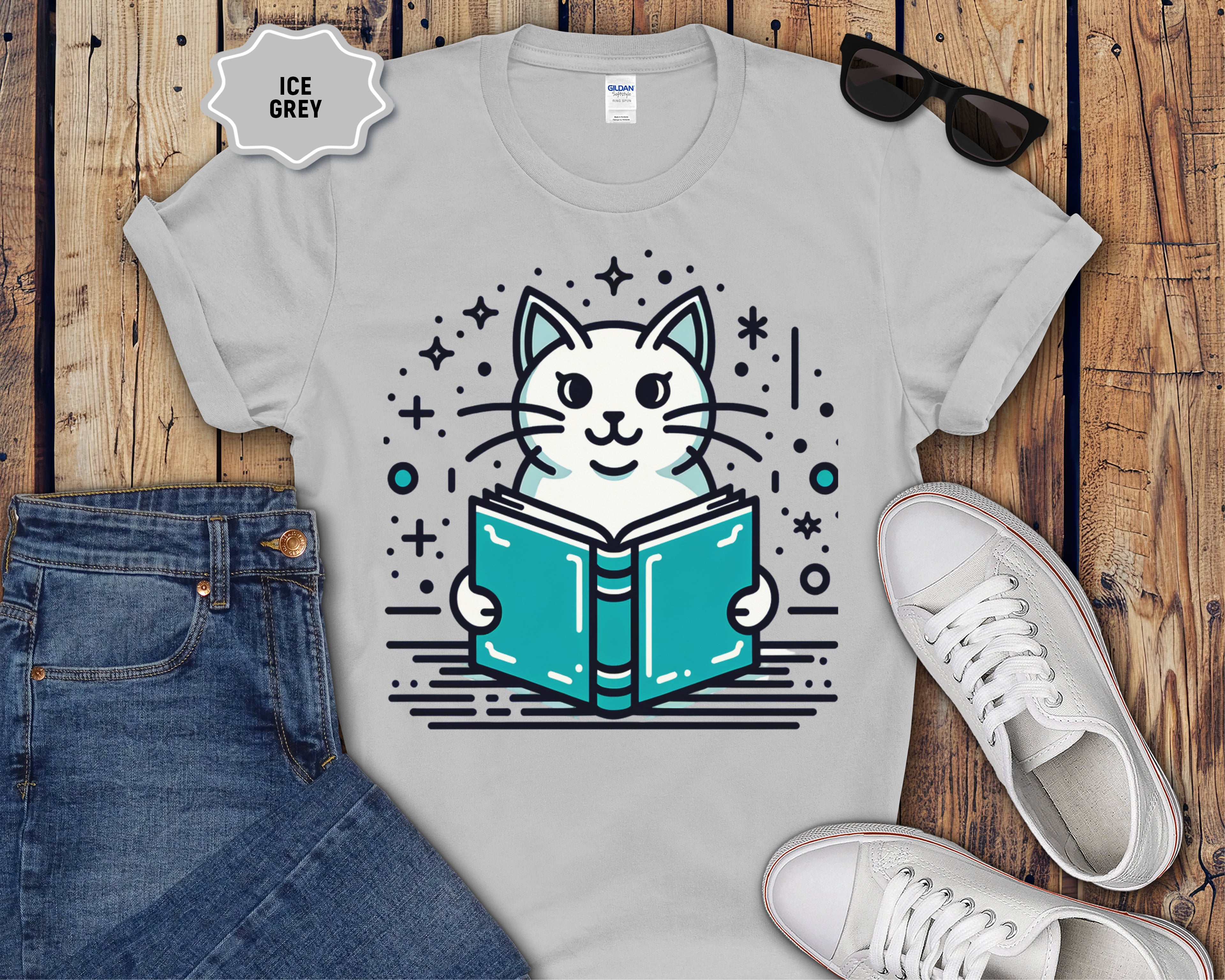 Artsy Cat Reading a Book T-Shirt