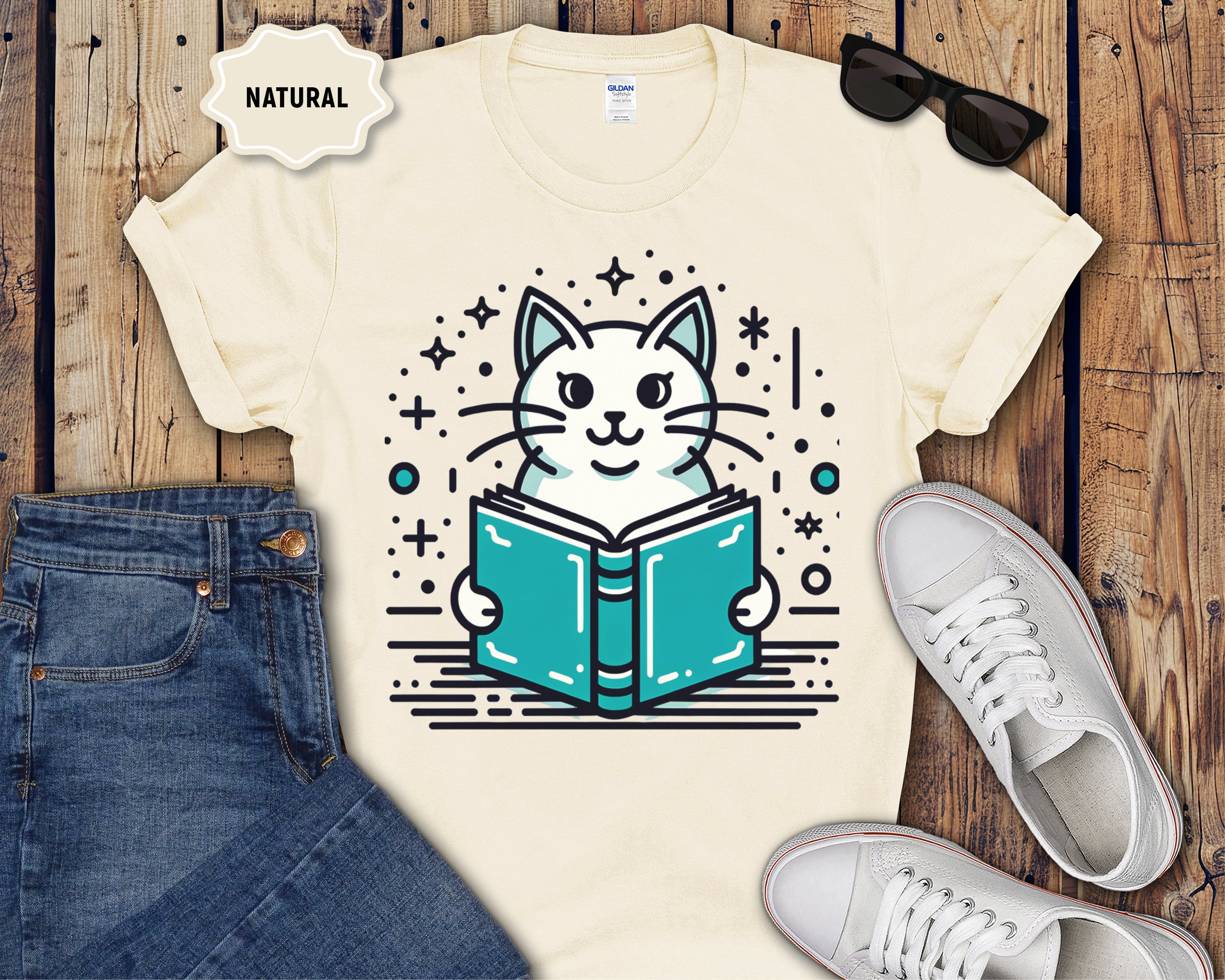 Artsy Cat Reading a Book T-Shirt