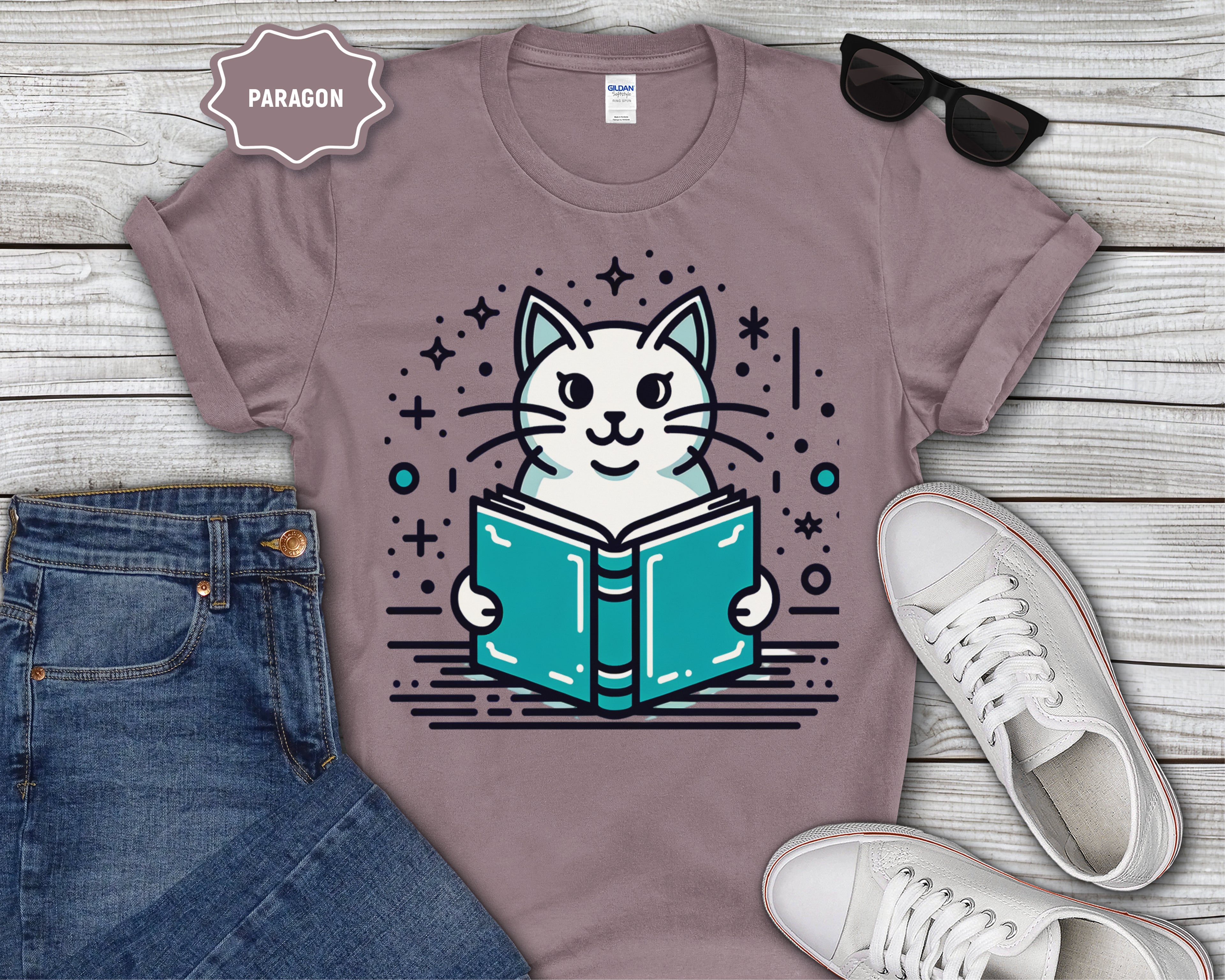 Artsy Cat Reading a Book T-Shirt