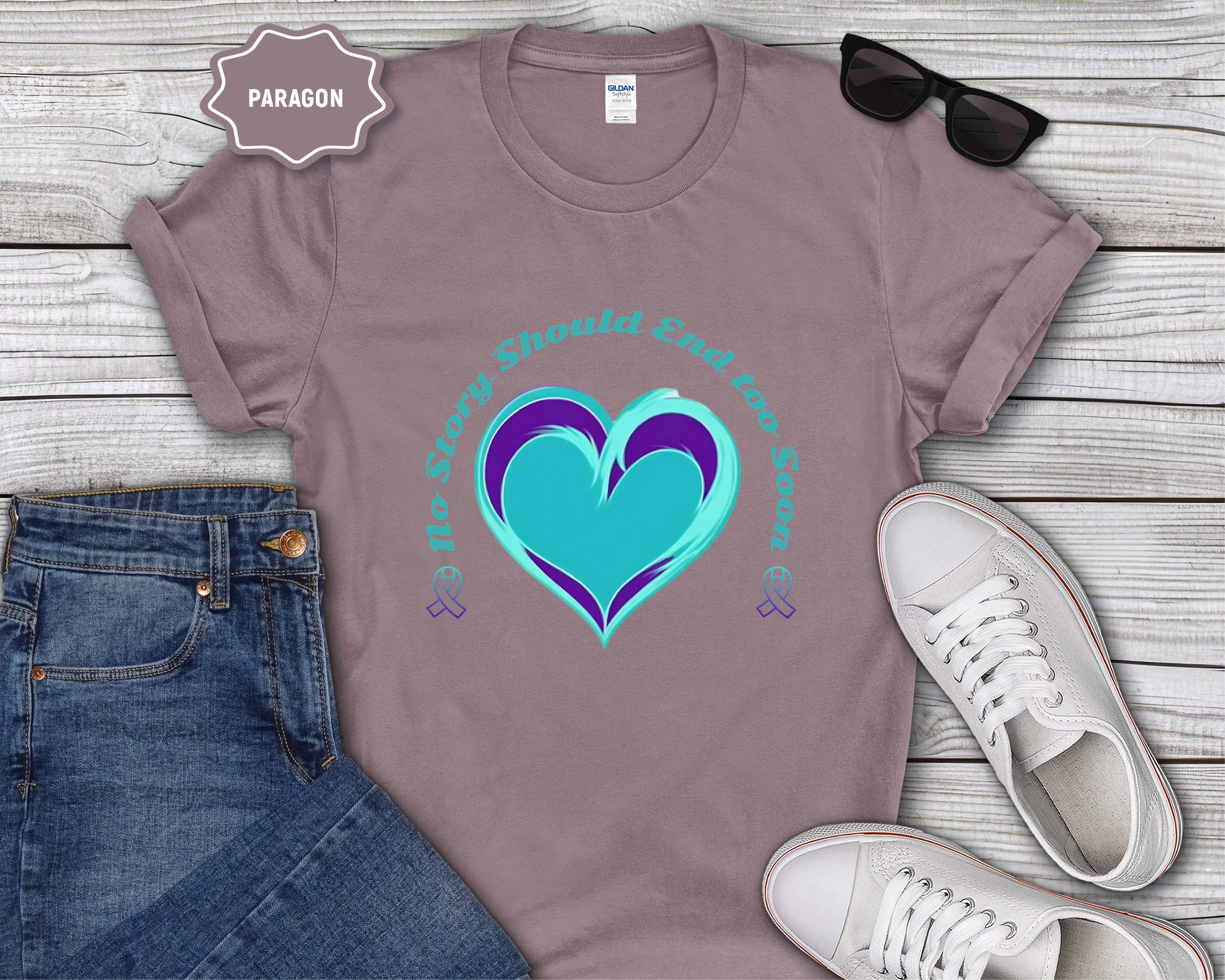 Blue Teal Heart Graphic T-Shirt