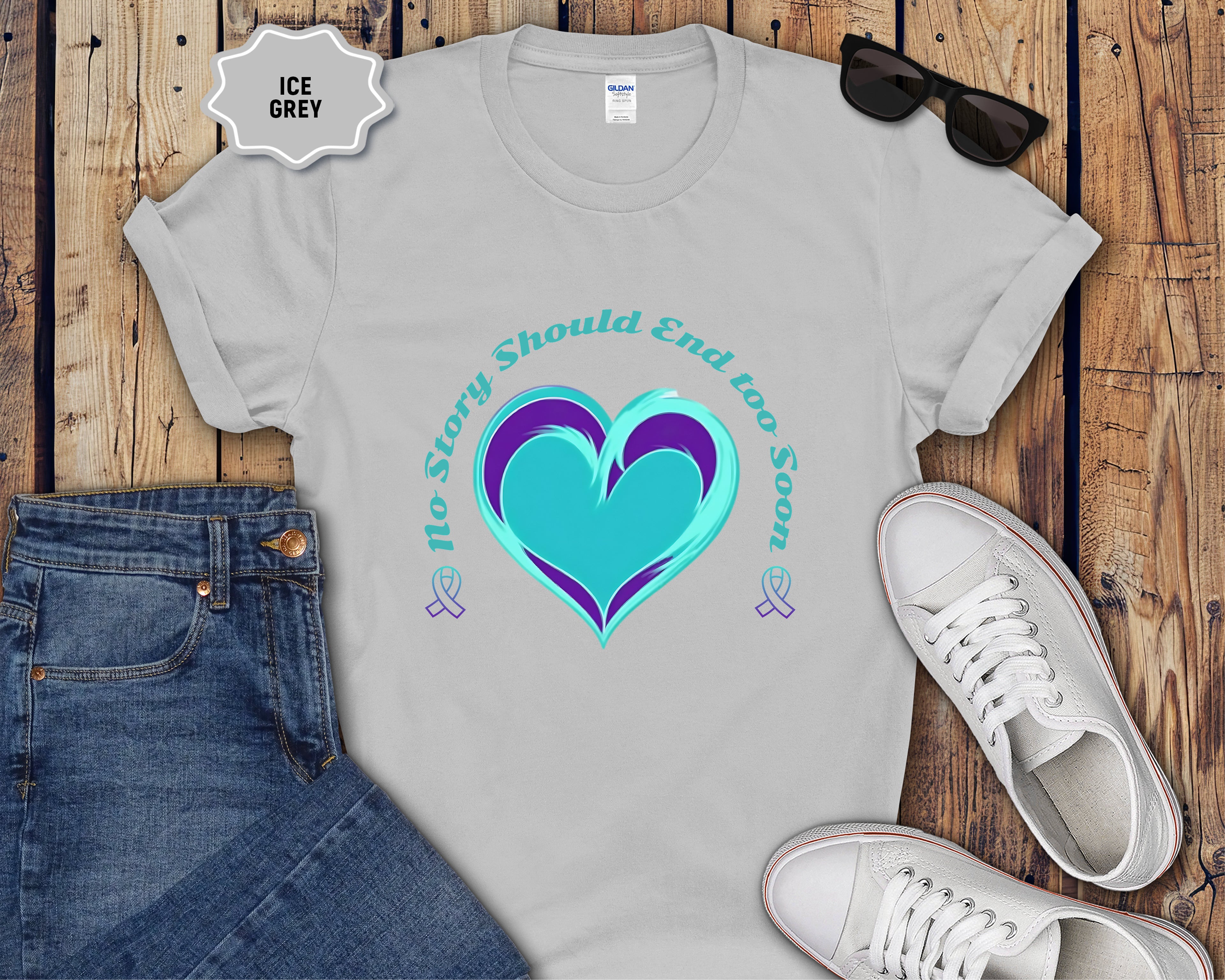 Blue Teal Heart Graphic T-Shirt