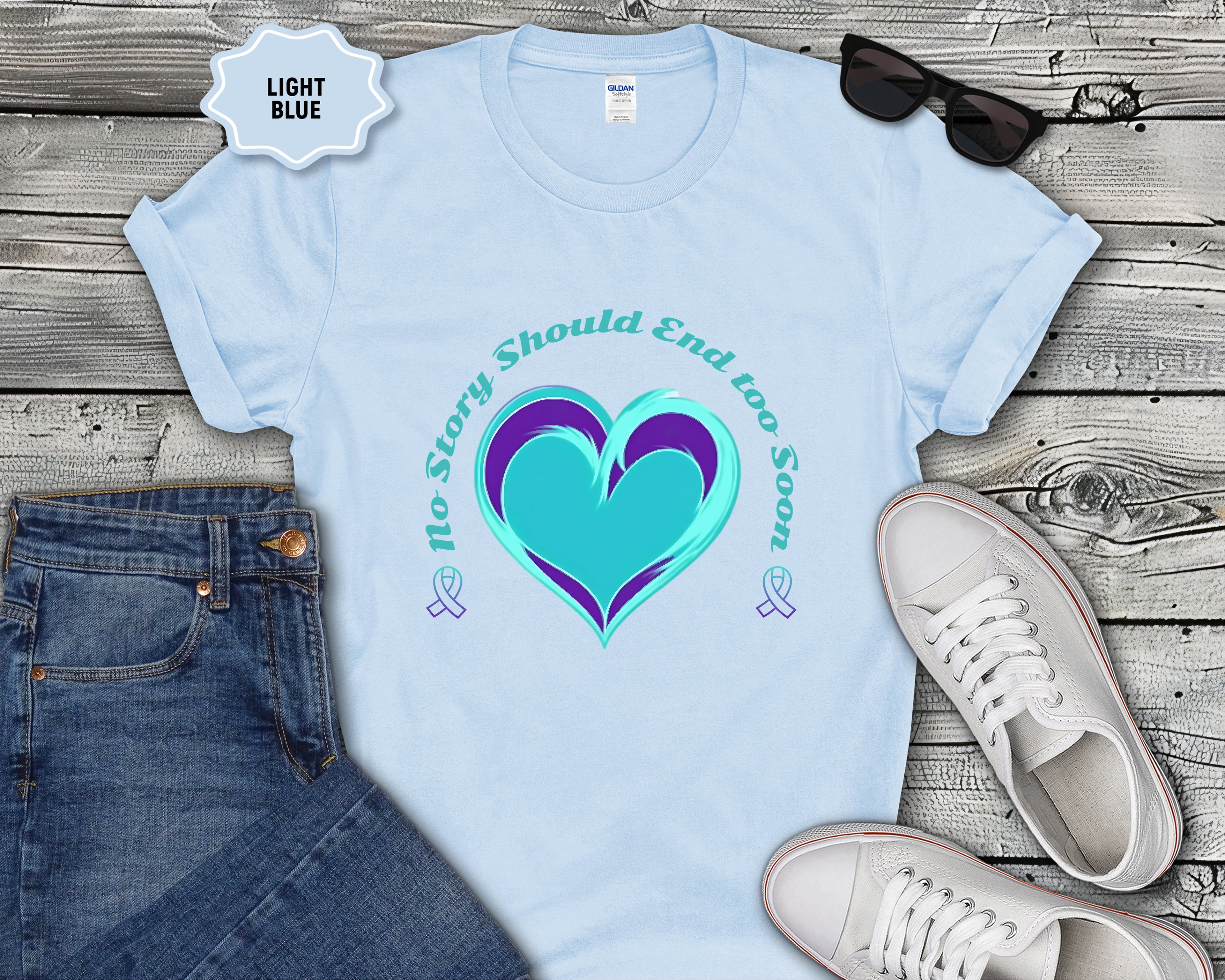 Blue Teal Heart Graphic T-Shirt