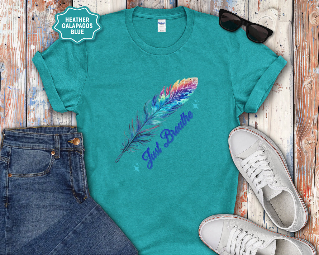 Watercolor Rainbow Feather Just Breathe T-Shirt