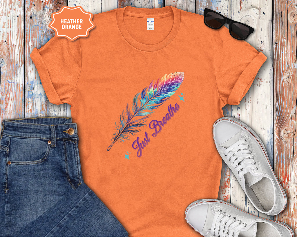 Watercolor Rainbow Feather Just Breathe T-Shirt