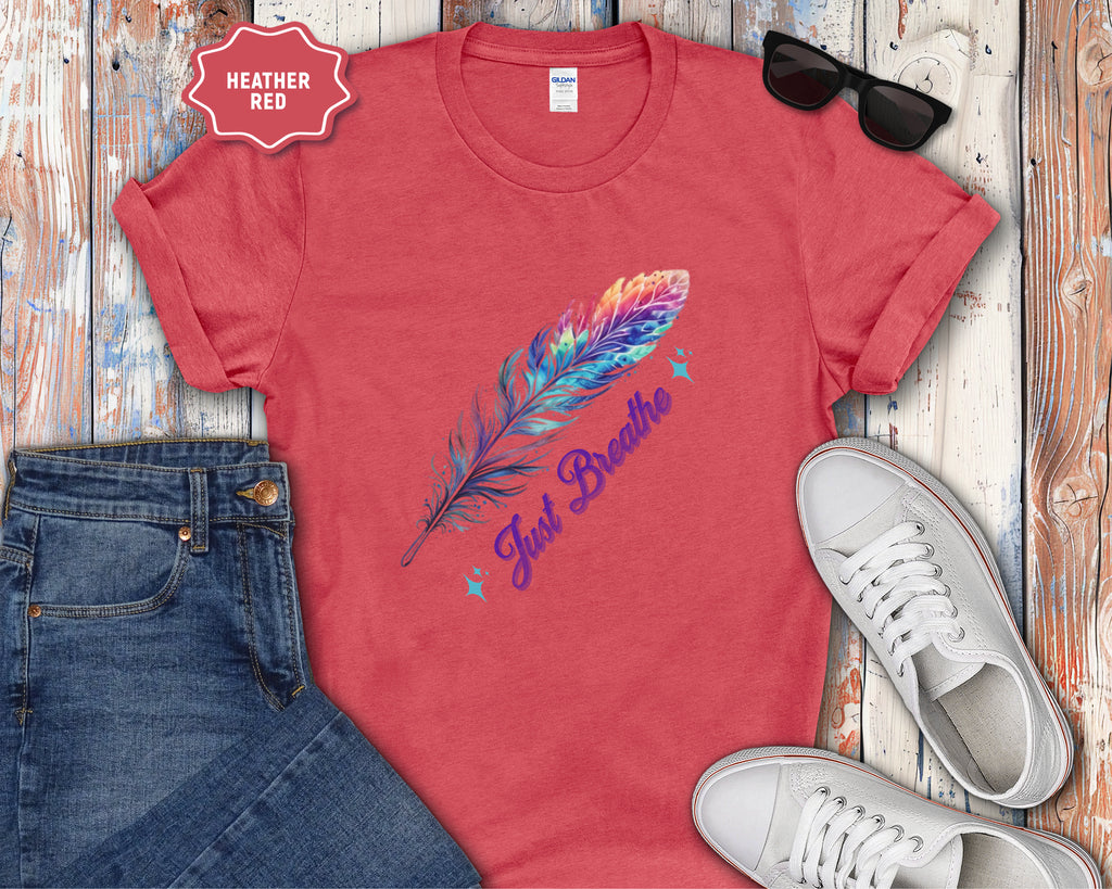 Watercolor Rainbow Feather Just Breathe T-Shirt