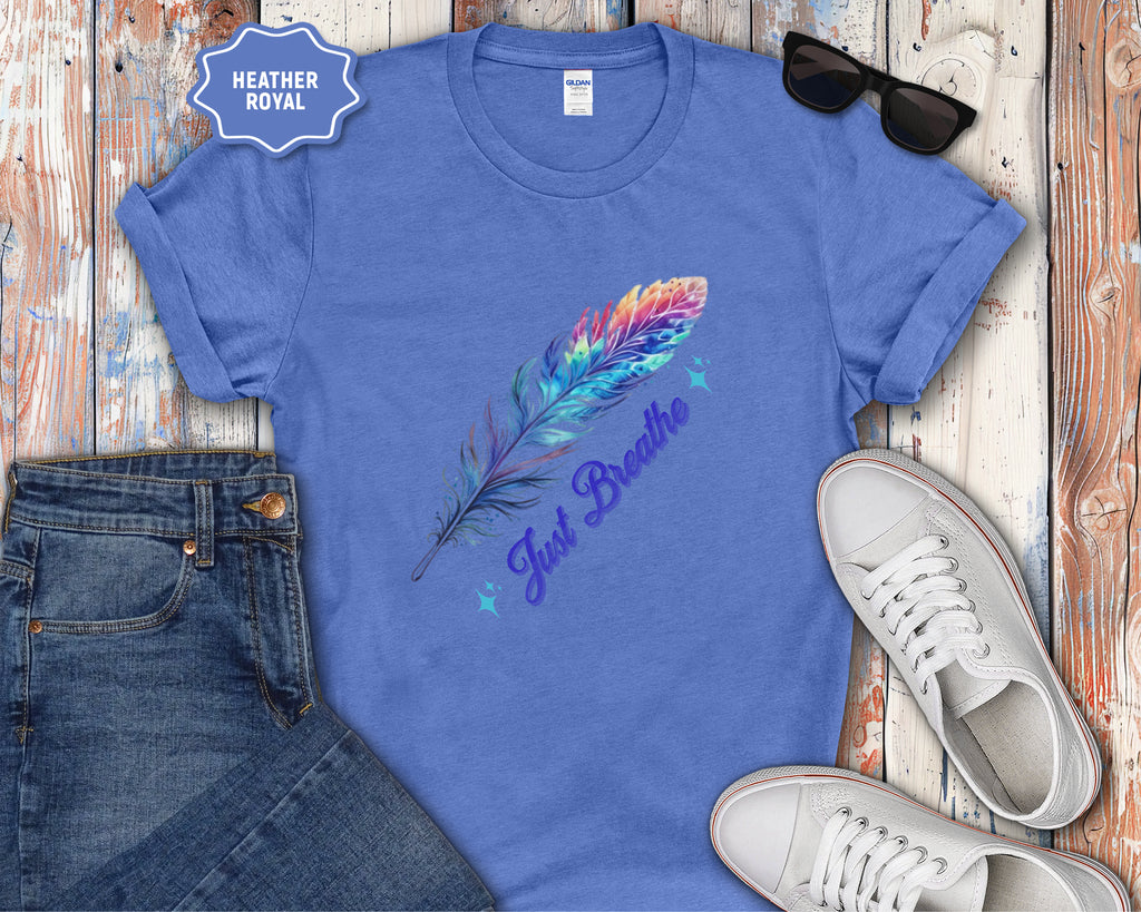 Watercolor Rainbow Feather Just Breathe T-Shirt