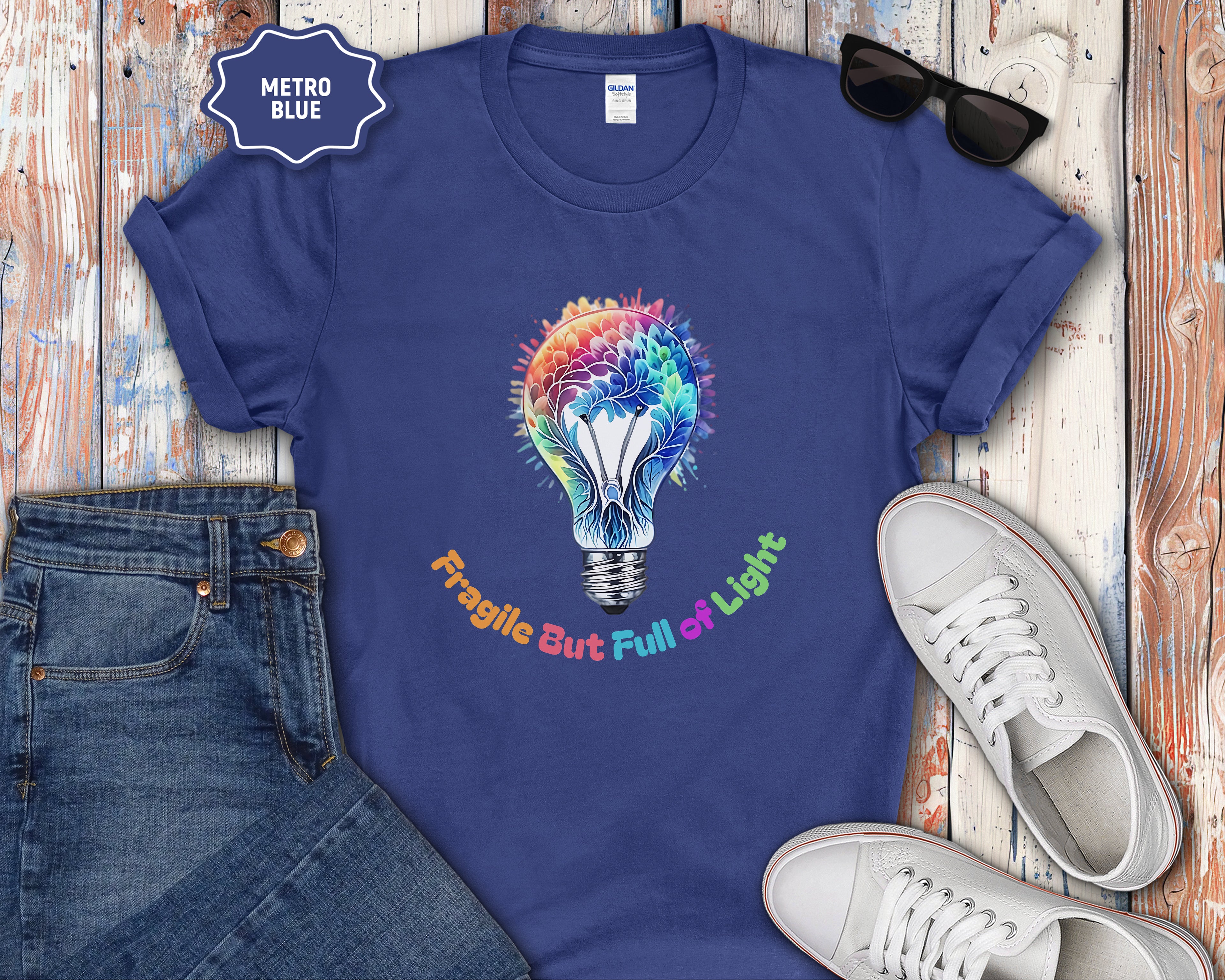 Fragile But Full of Light Rainbow Floral Lightbulb T-Shirt
