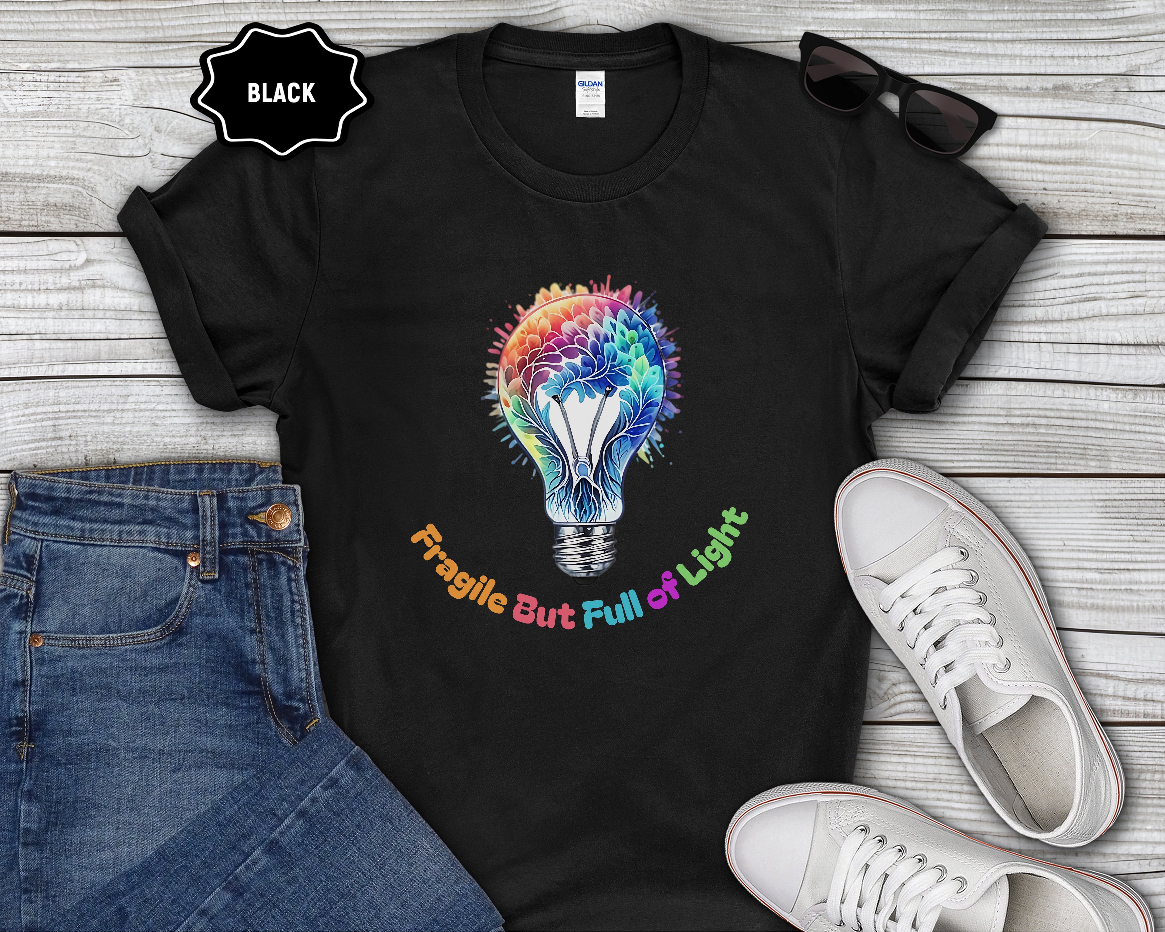 Fragile But Full of Light Rainbow Floral Lightbulb T-Shirt