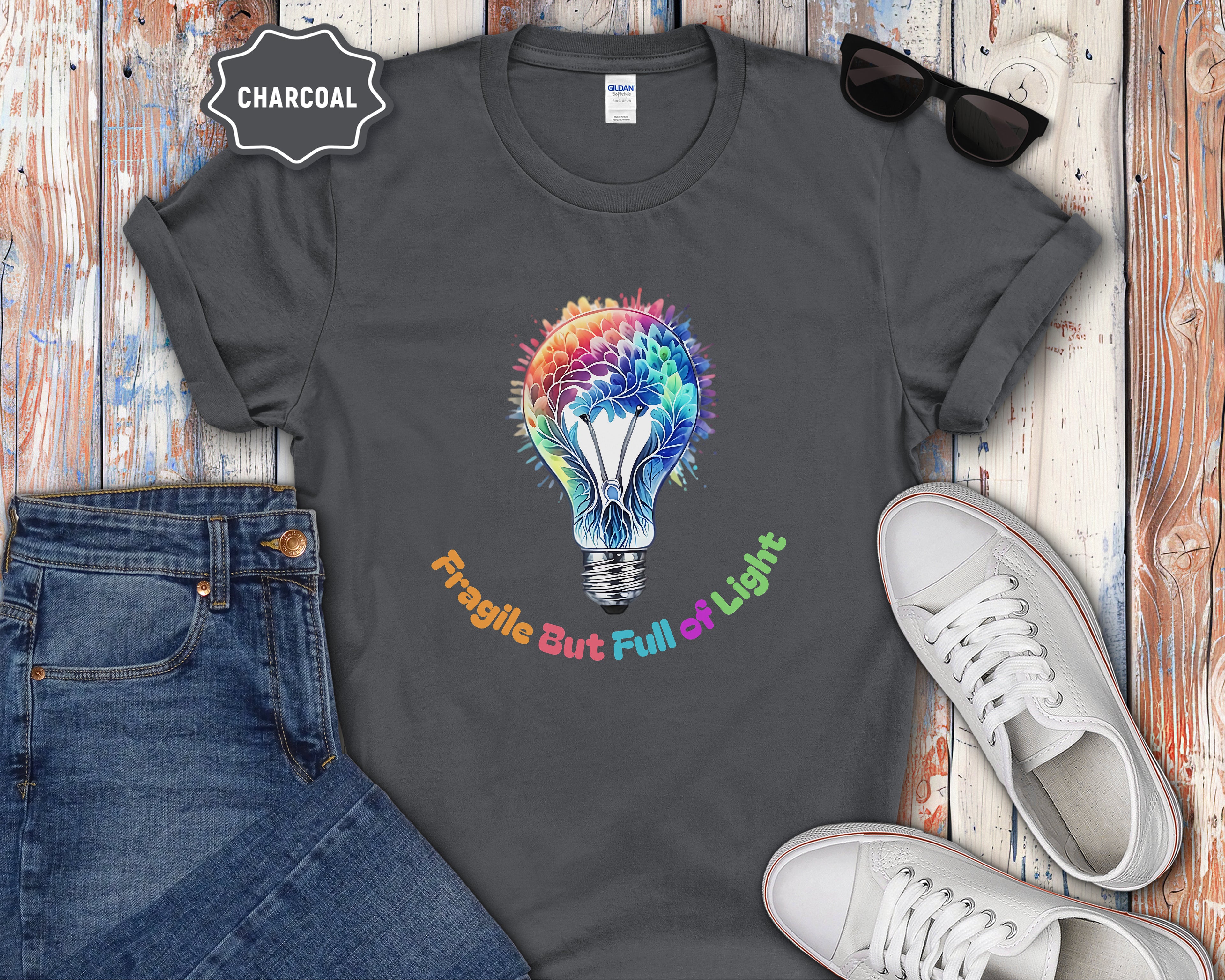 Fragile But Full of Light Rainbow Floral Lightbulb T-Shirt
