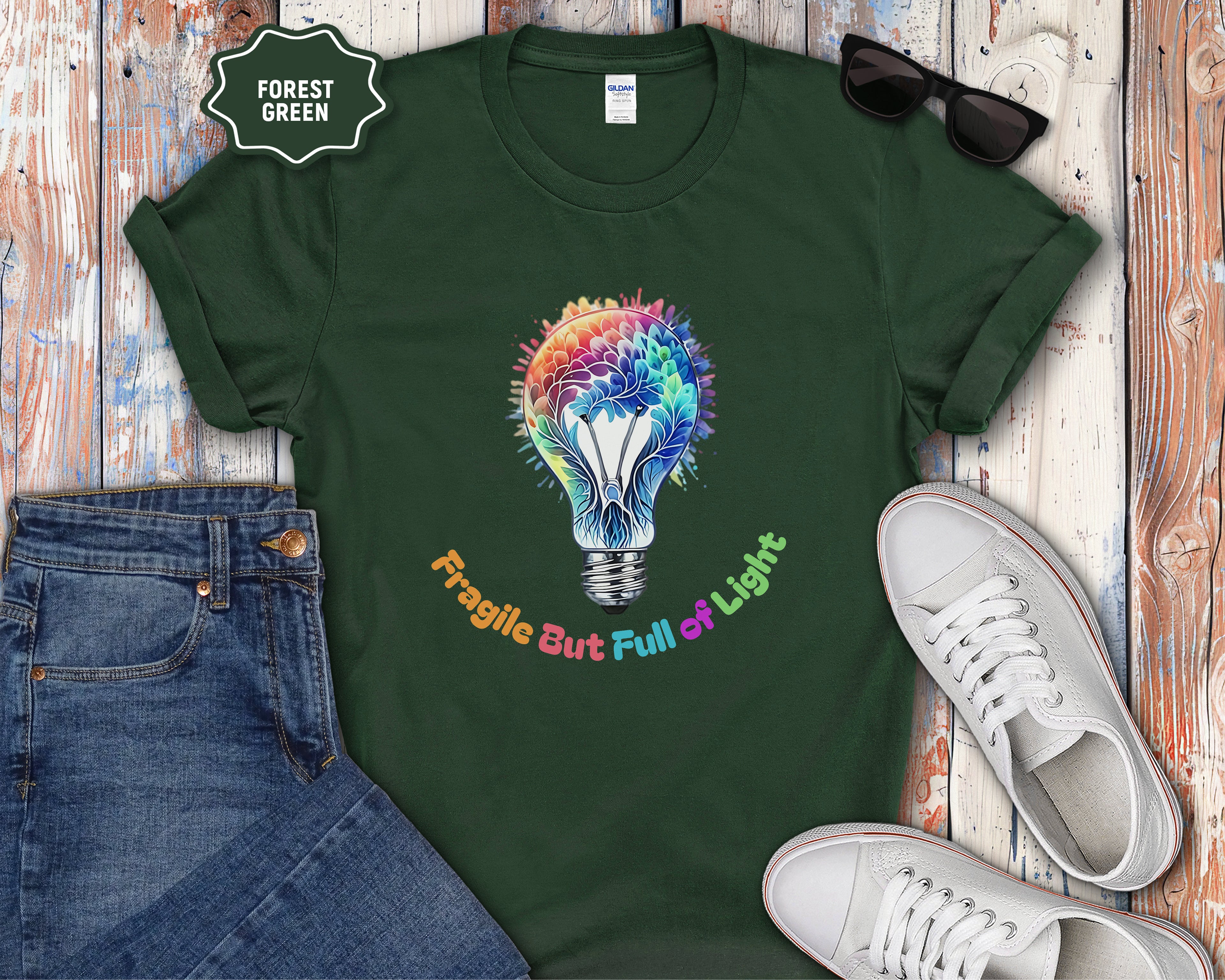 Fragile But Full of Light Rainbow Floral Lightbulb T-Shirt