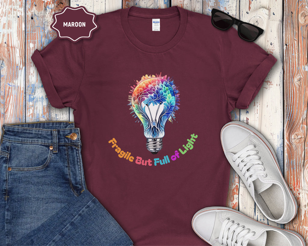 Fragile But Full of Light Rainbow Floral Lightbulb T-Shirt
