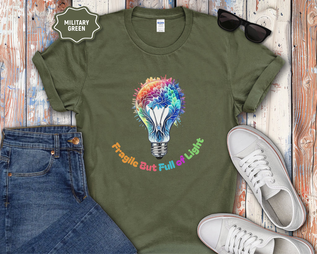 Fragile But Full of Light Rainbow Floral Lightbulb T-Shirt