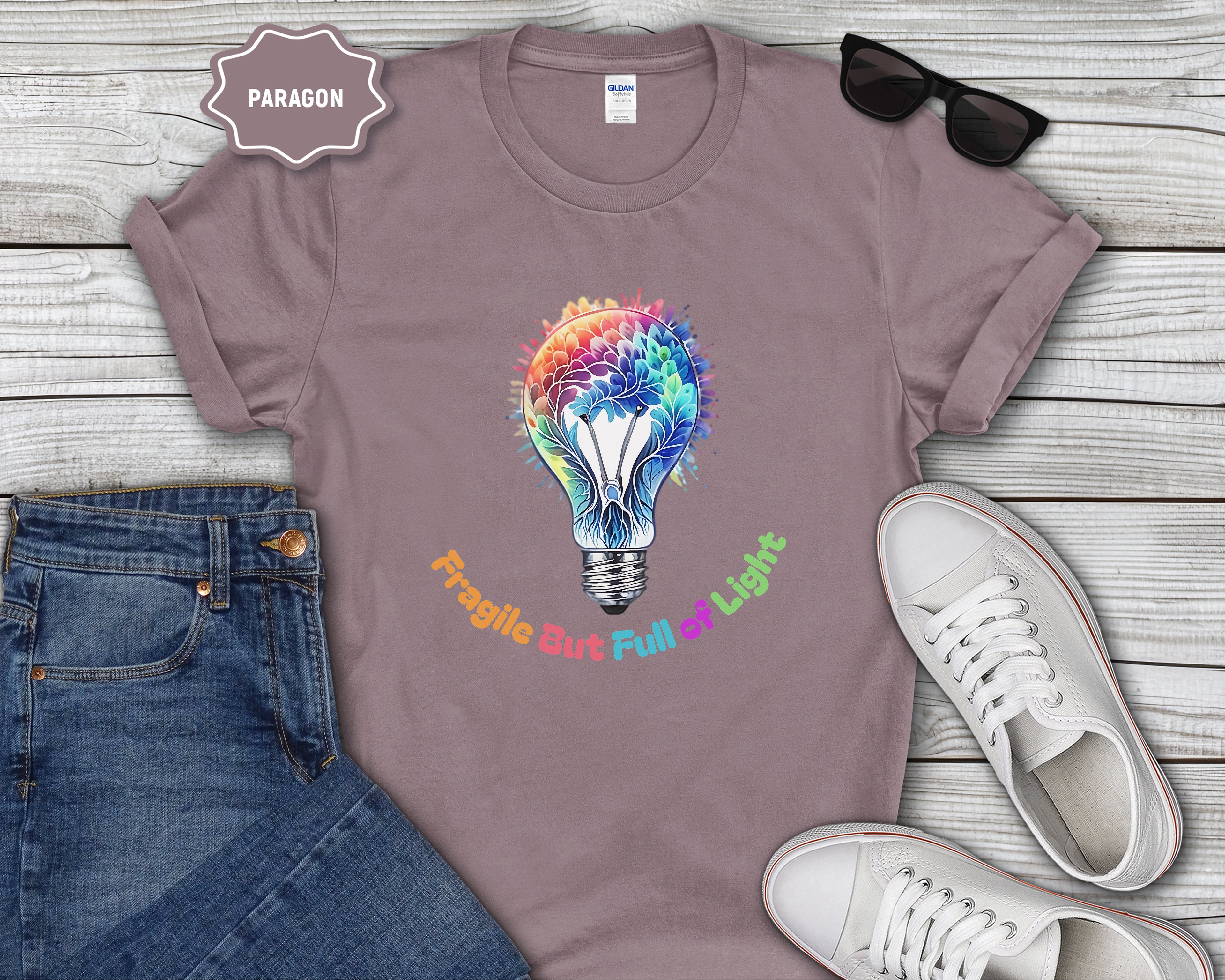 Fragile But Full of Light Rainbow Floral Lightbulb T-Shirt