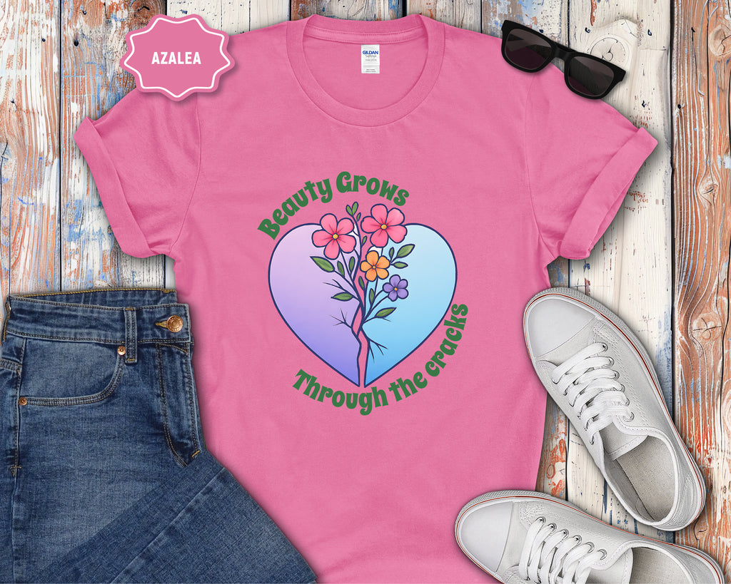 Beauty Grows Through the Cracks Floral Heart T-Shirt