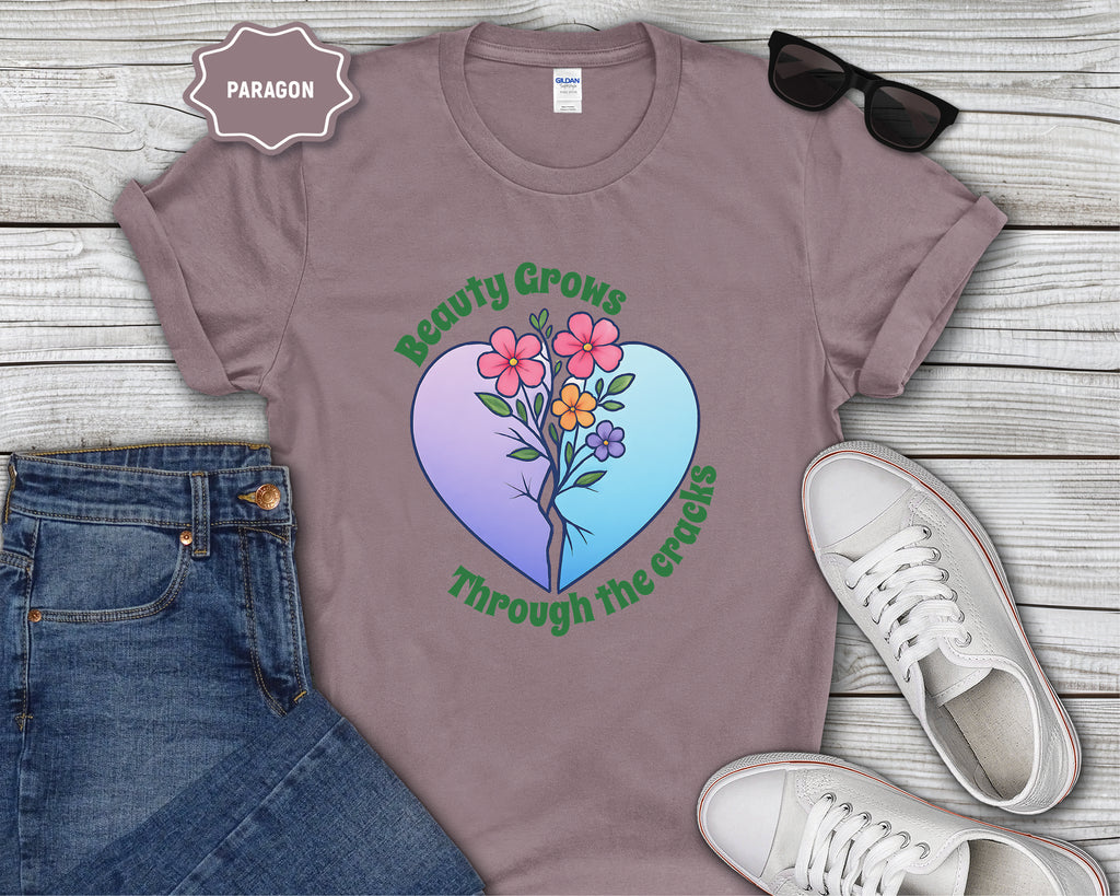 Beauty Grows Through the Cracks Floral Heart T-Shirt