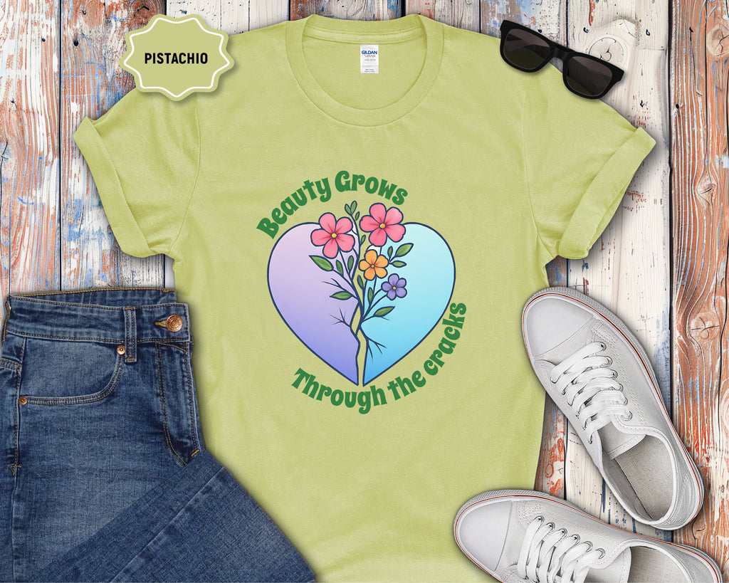 Beauty Grows Through the Cracks Floral Heart T-Shirt