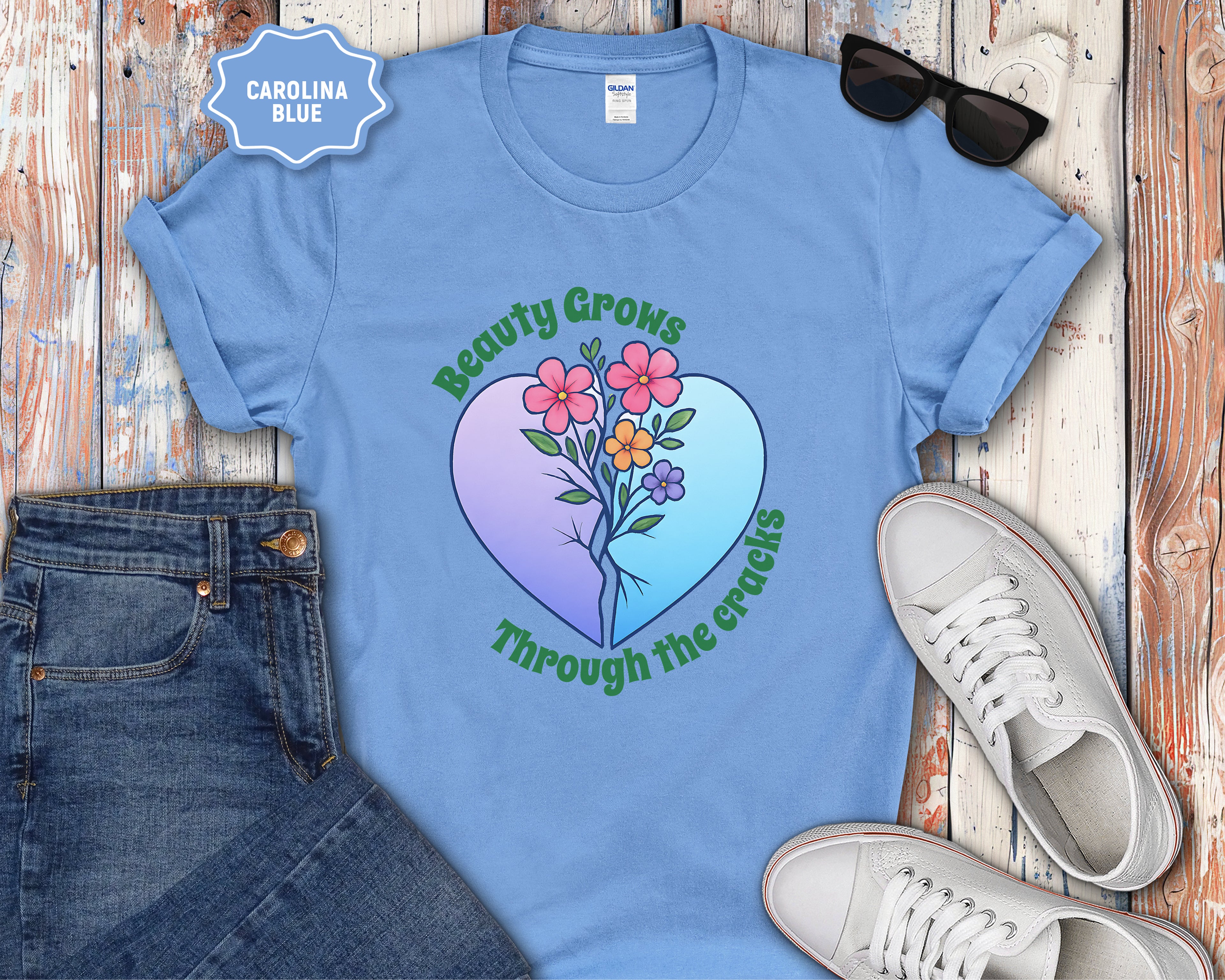 Beauty Grows Through the Cracks Floral Heart T-Shirt