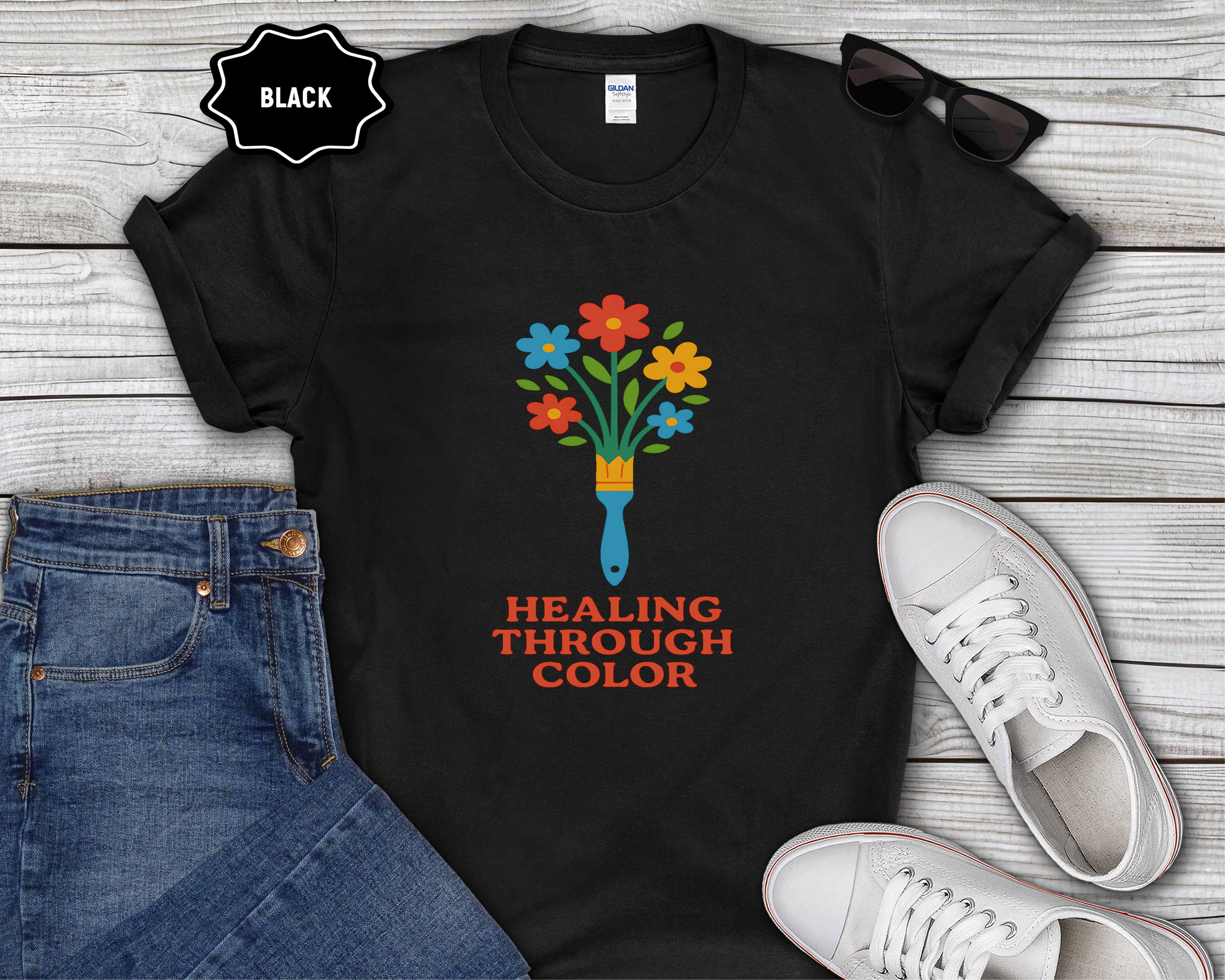 Healing Through Color Paintbrush Bouquet T-Shirt