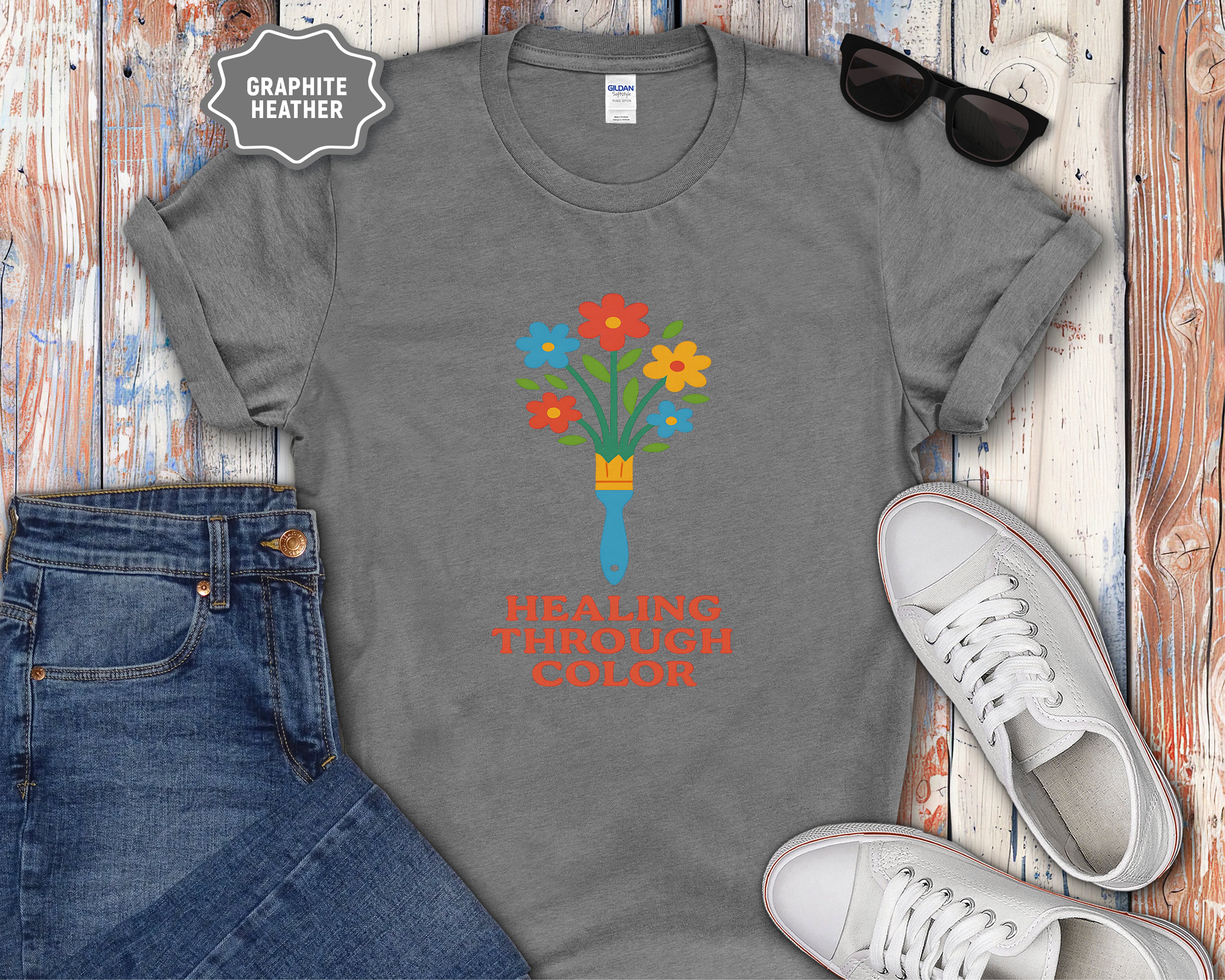 Healing Through Color Paintbrush Bouquet T-Shirt