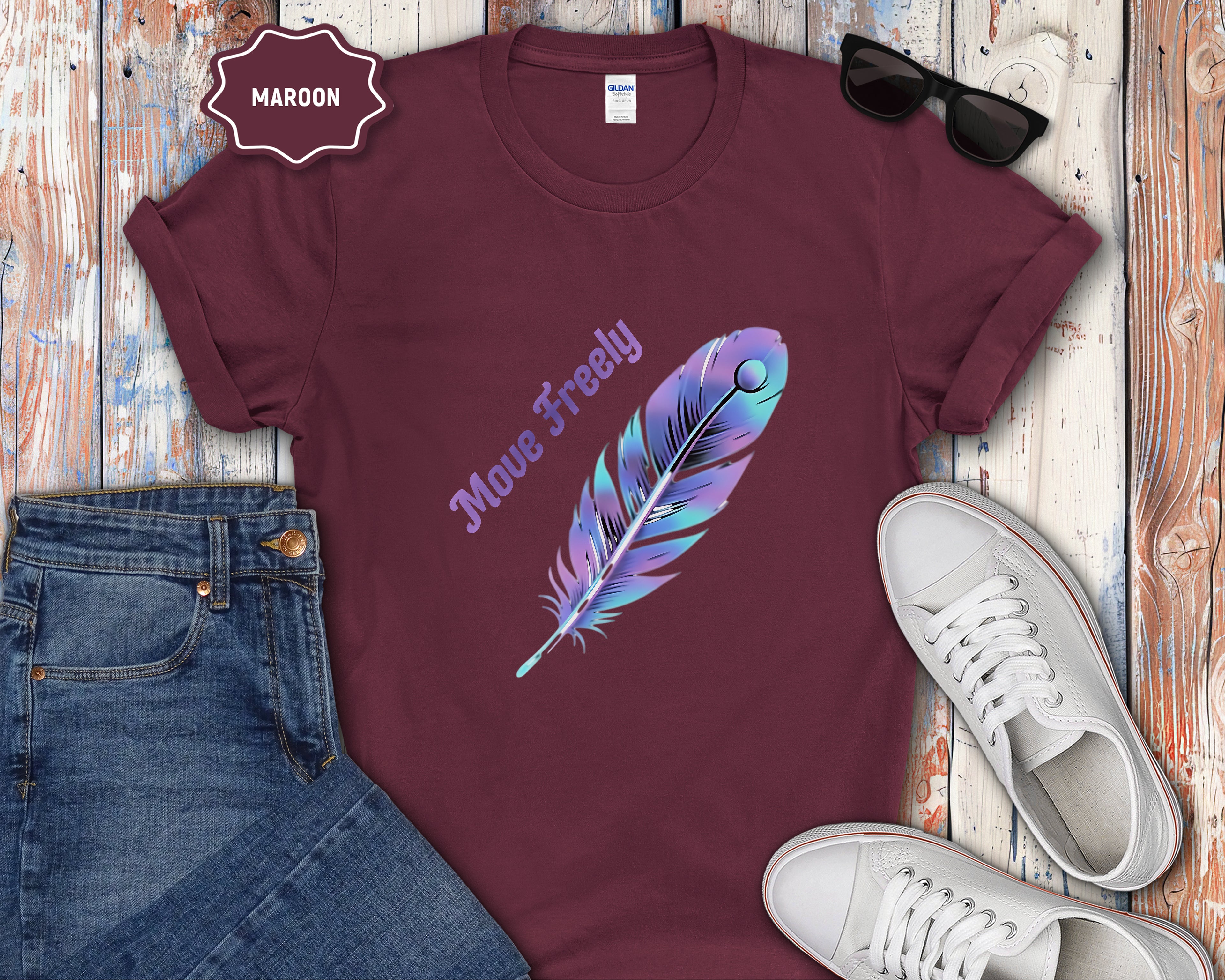 Colorful Peacock Feather Move Freely T-Shirt