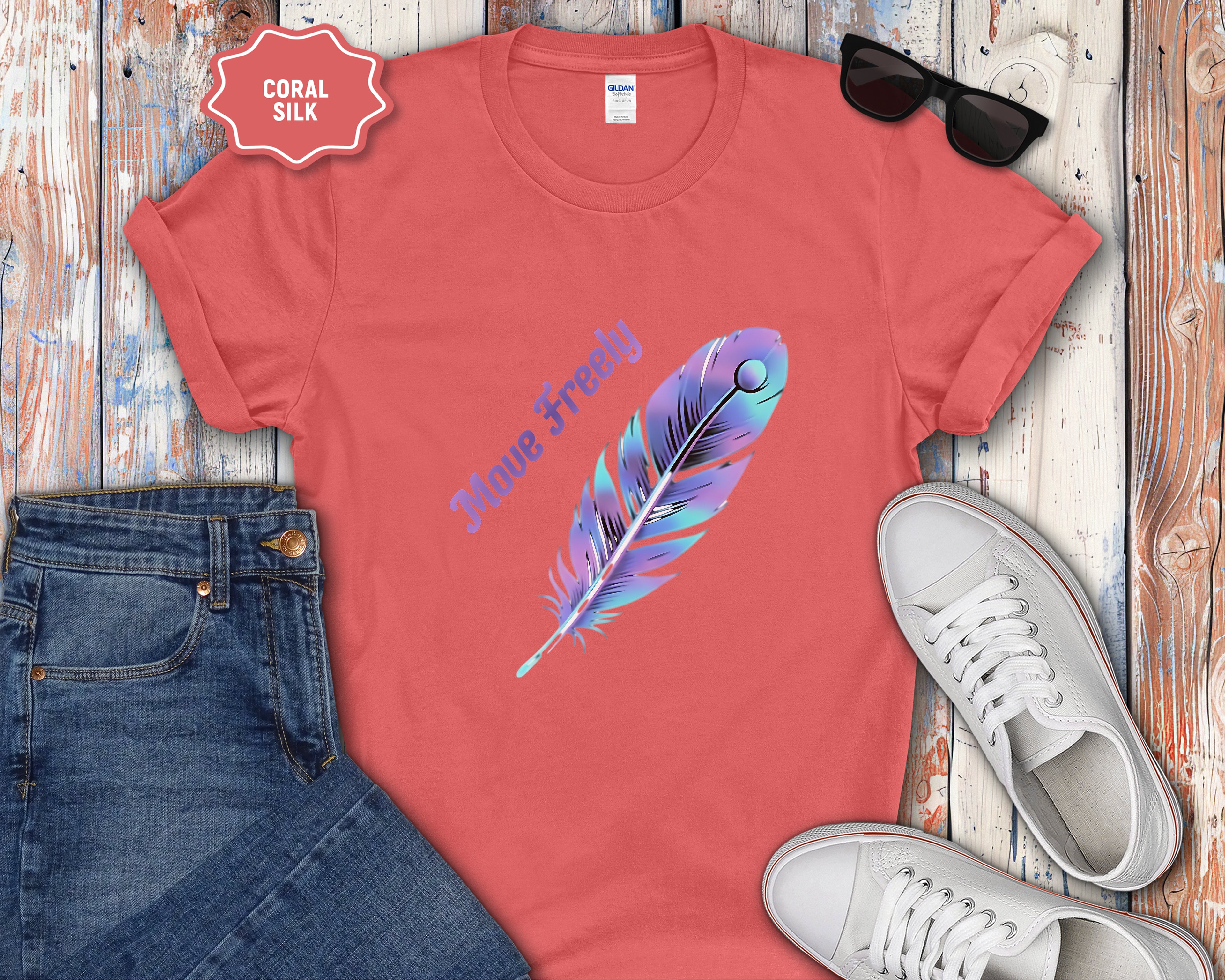 Colorful Peacock Feather Move Freely T-Shirt