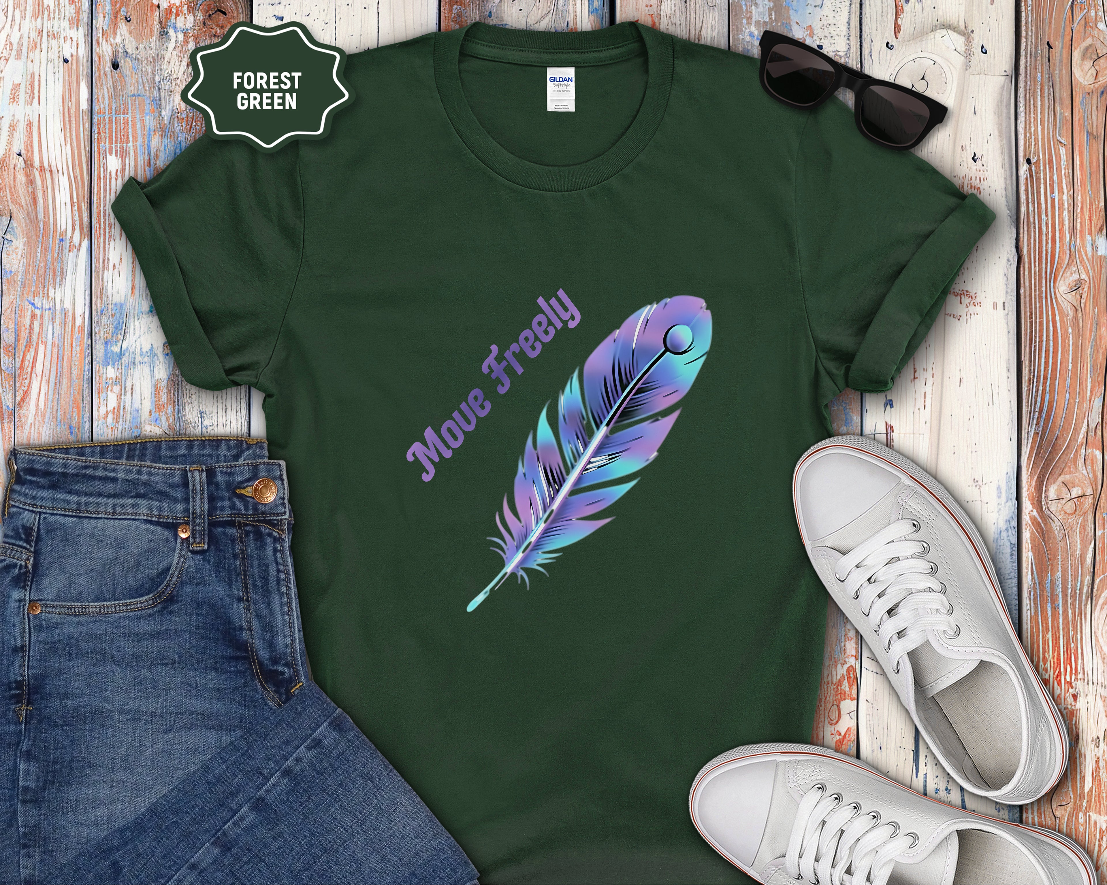 Colorful Peacock Feather Move Freely T-Shirt