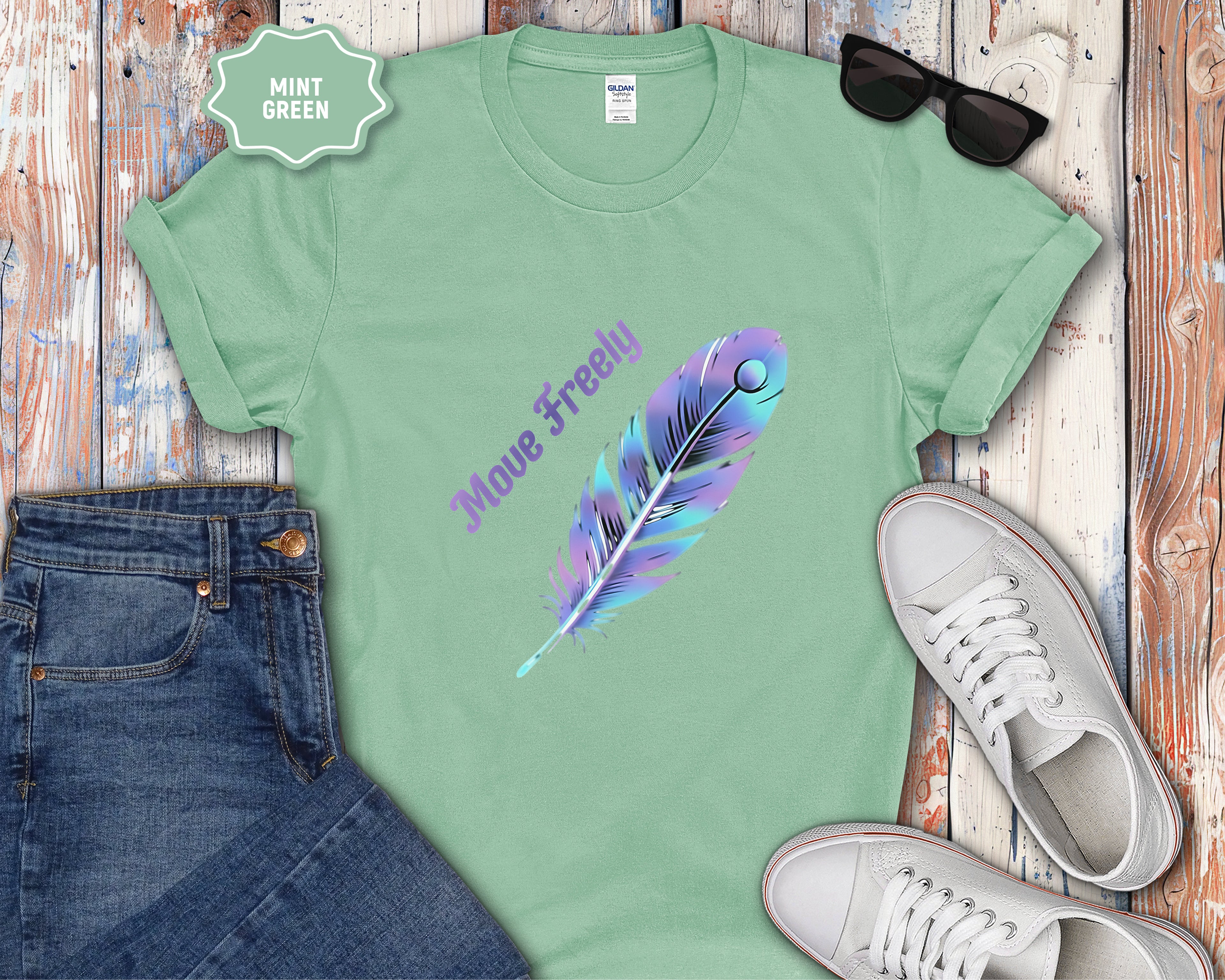 Colorful Peacock Feather Move Freely T-Shirt