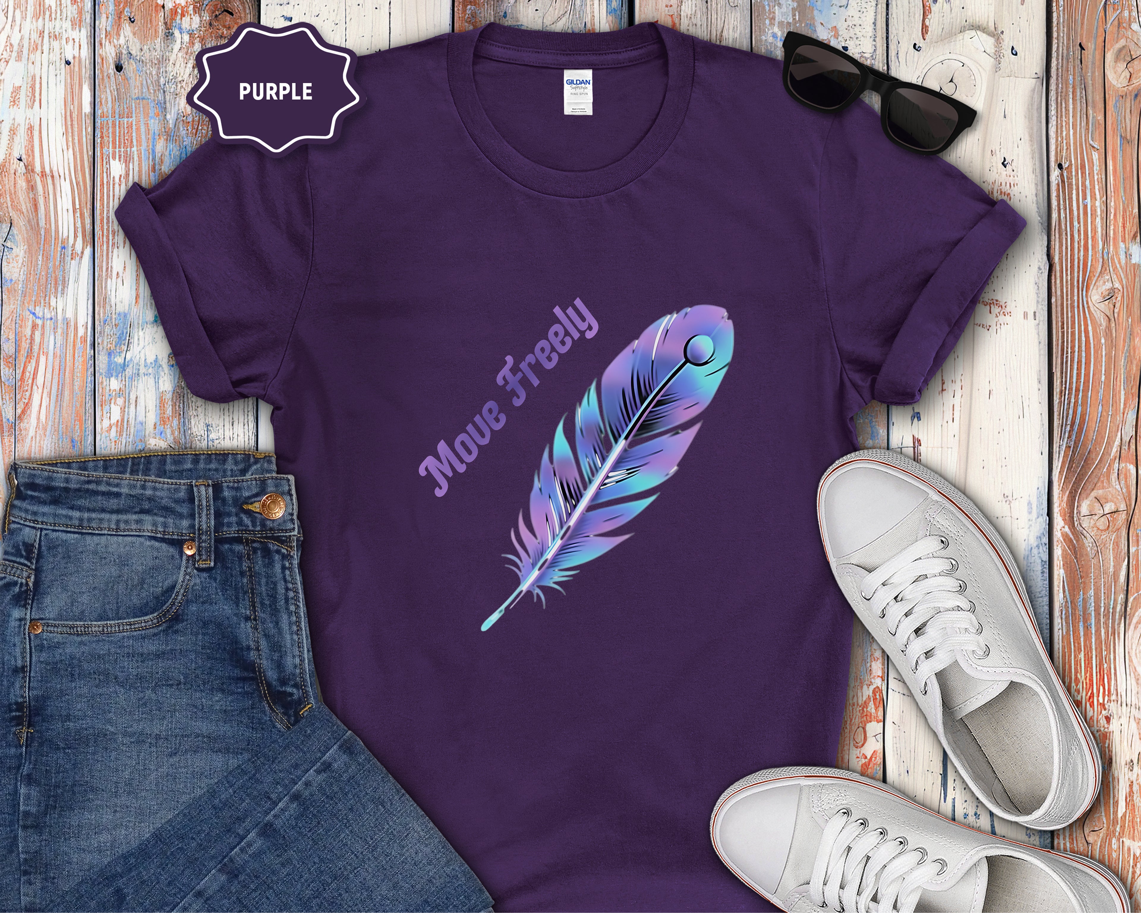 Colorful Peacock Feather Move Freely T-Shirt
