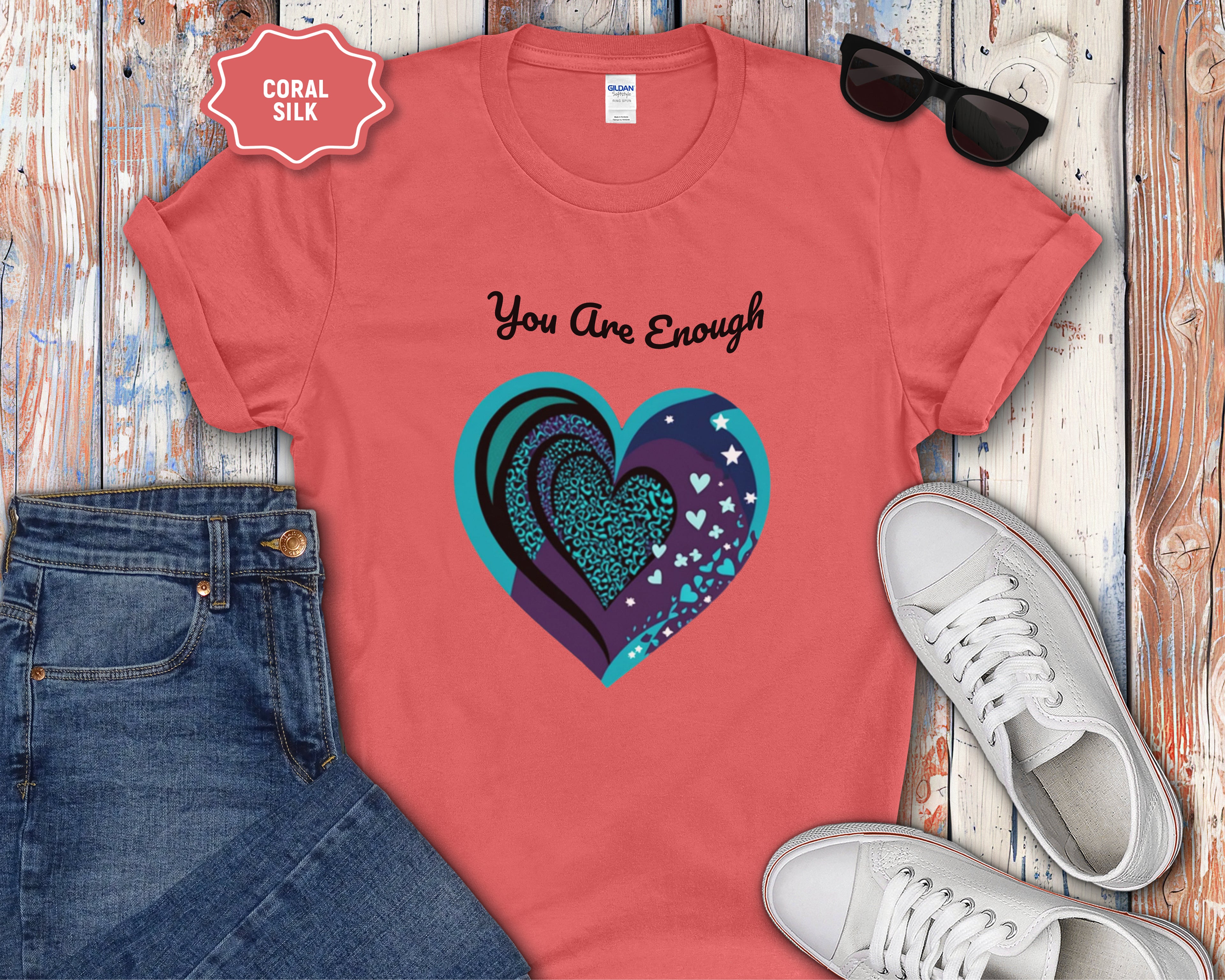 You Are Enough Heart Mental Health Tee