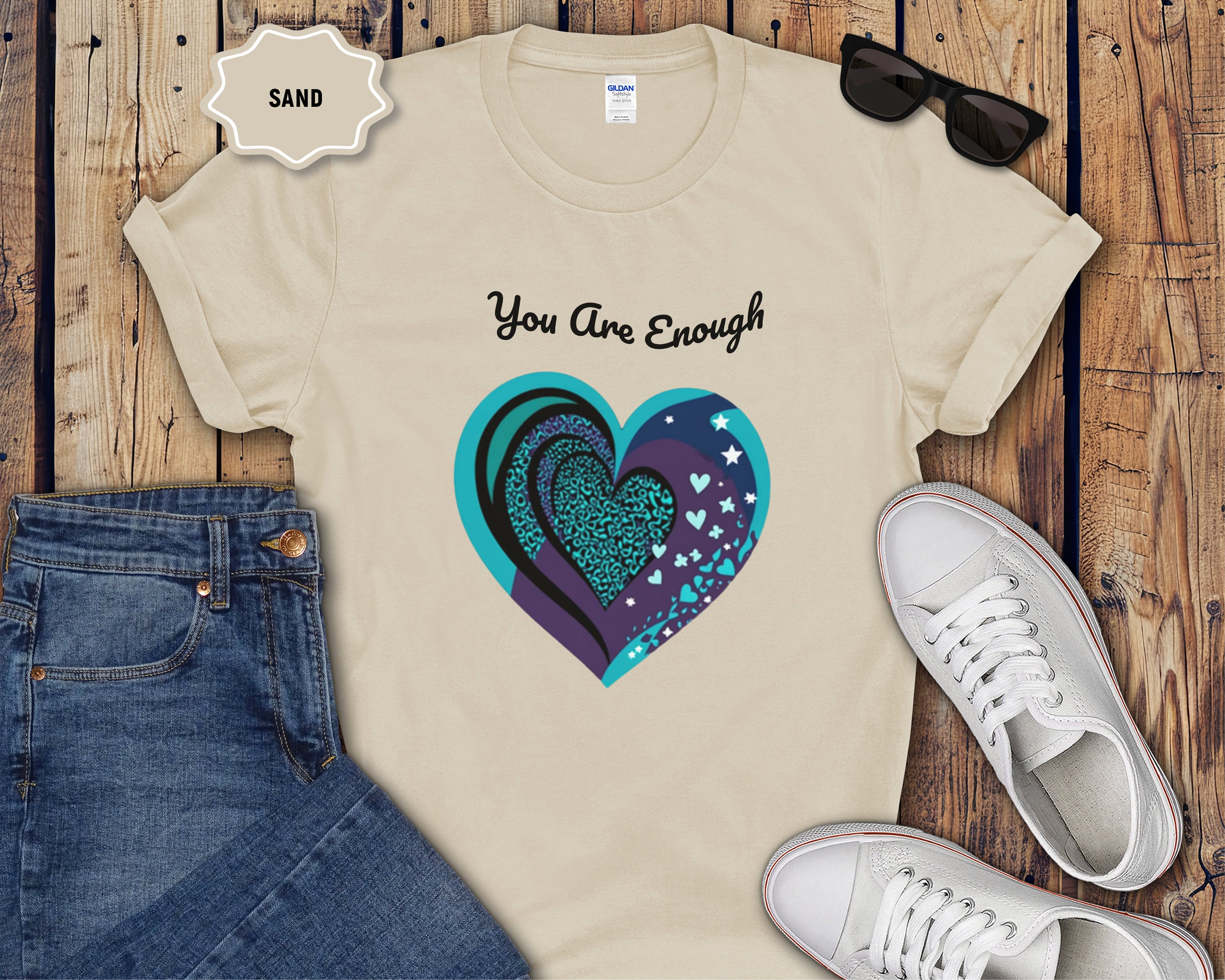 You Are Enough Heart Mental Health Tee
