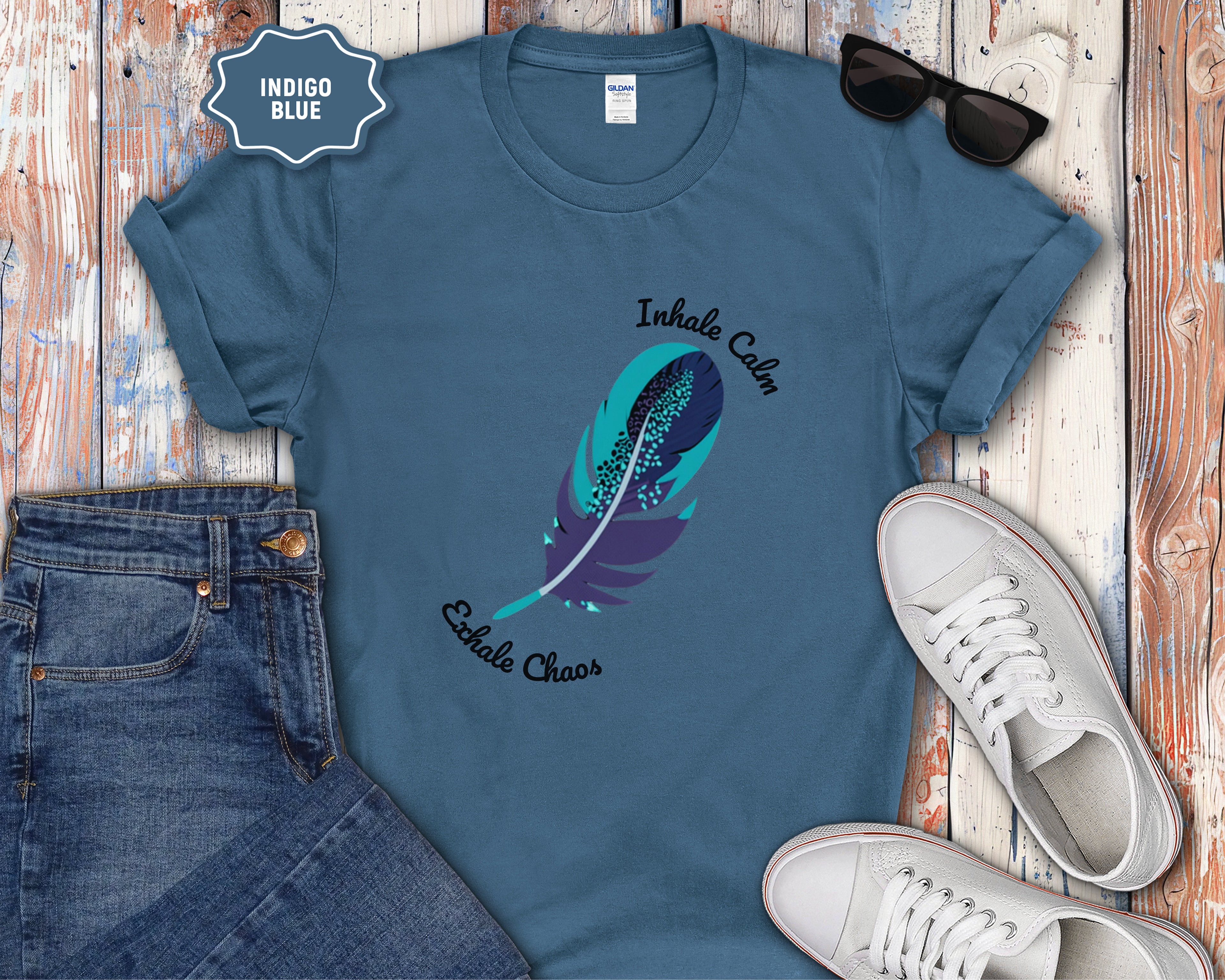 Inhale Calm Exhale Chaos Feather T-Shirt