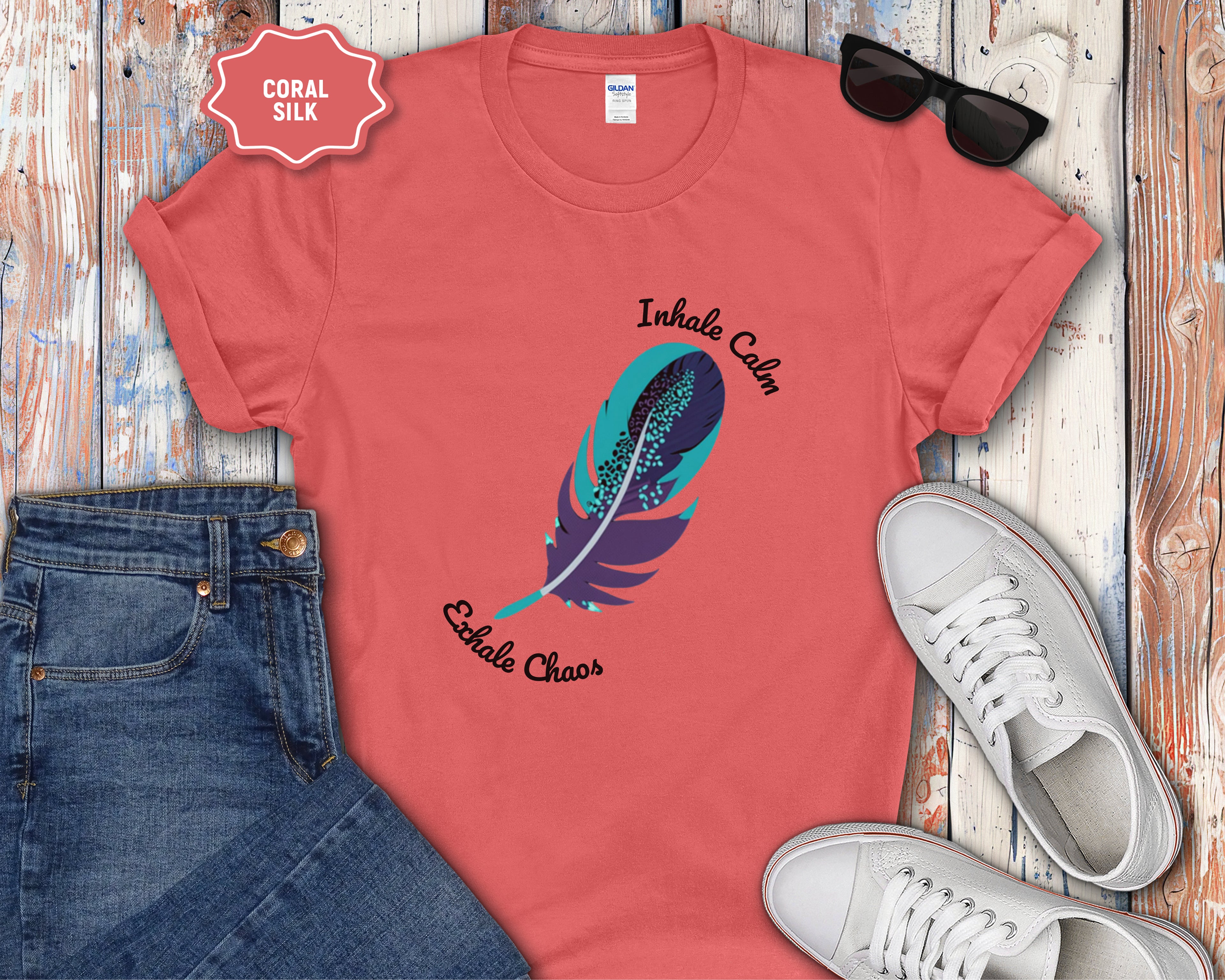 Inhale Calm Exhale Chaos Feather T-Shirt
